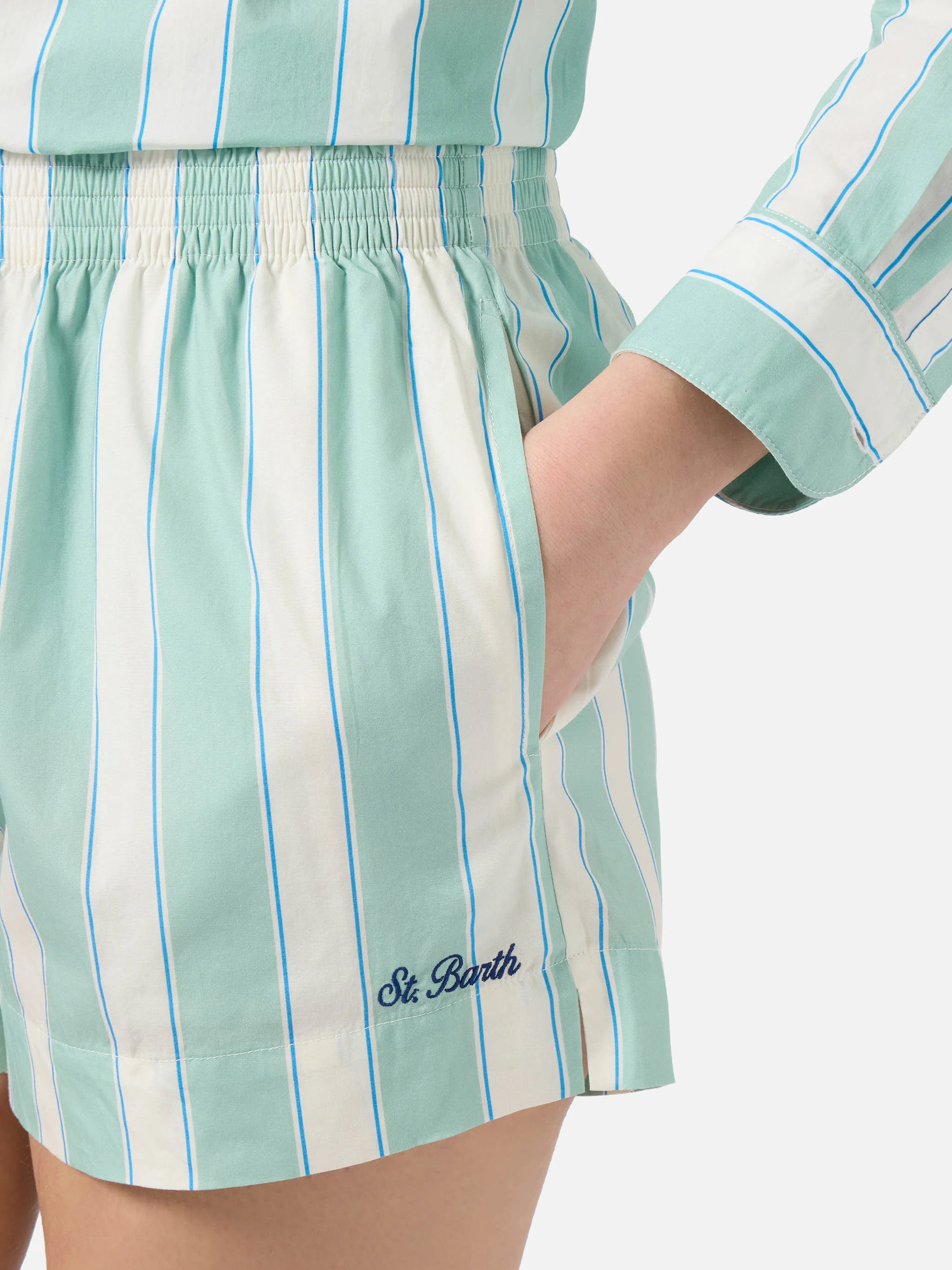 Green striped Meave cotton shorts - Image 3