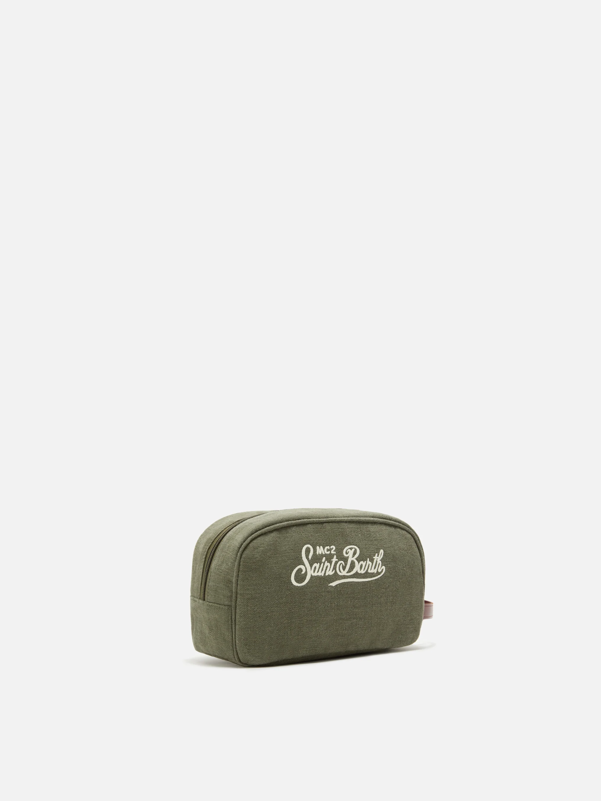 Green Westwood linen beauty bag with embroidered logo - Image 2