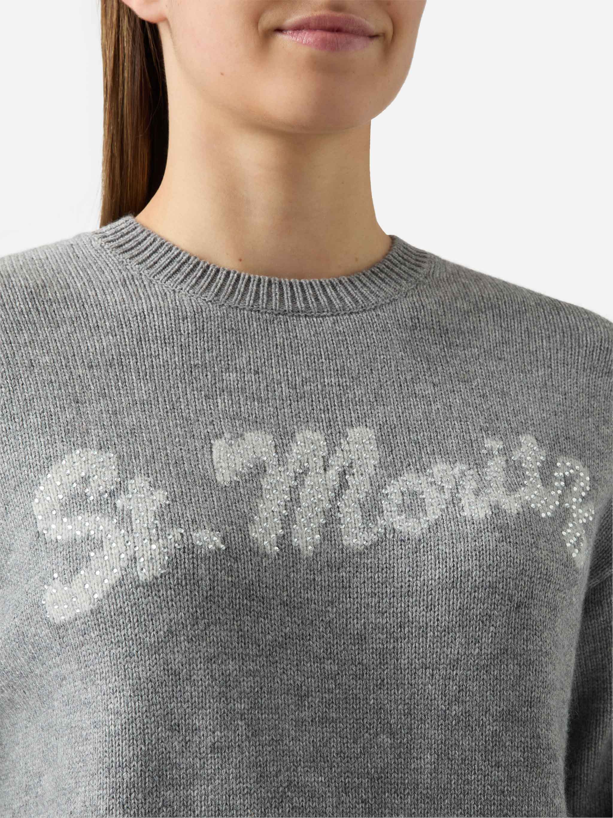 Grey crewneck Louise with St. Moritz rhinestones embellishment | ST. MORITZ TOP OF THE WORLD SPECIAL EDITION - Image 2