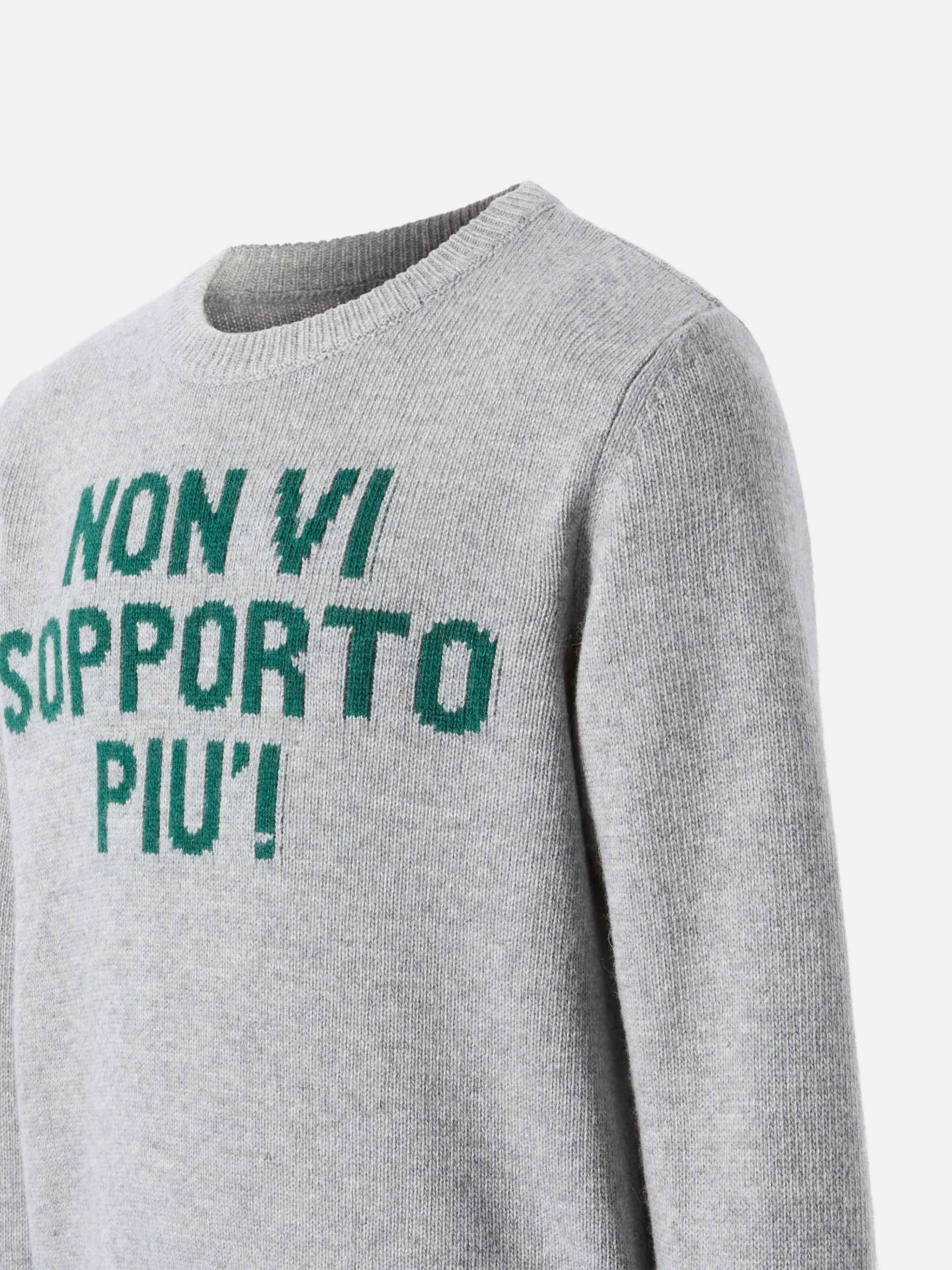 Grey crewneck sweater Douglas with Non vi sopporto più jacquard - Image 2
