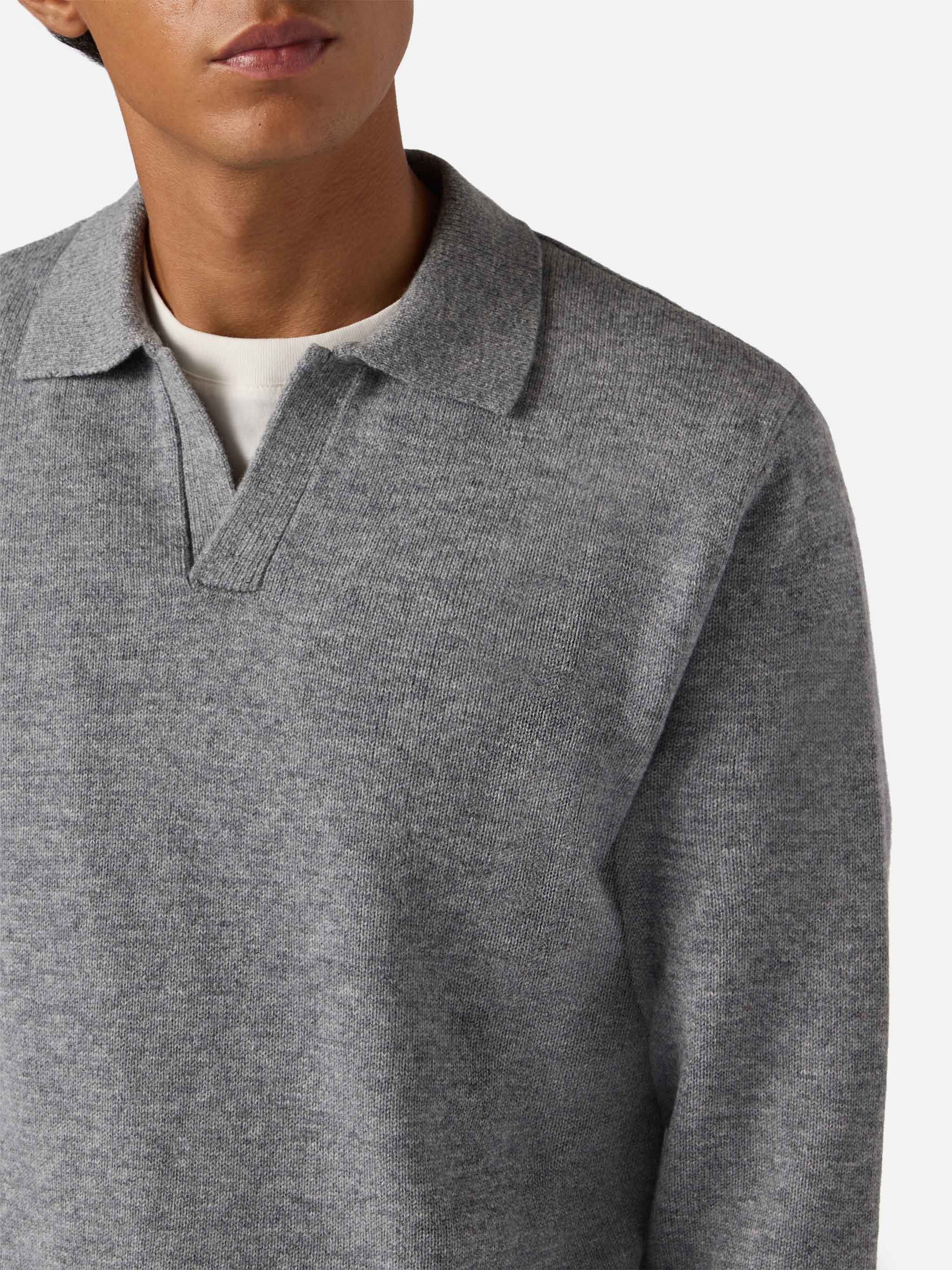 Grey melange pure-wool knit polo Covent - Image 2