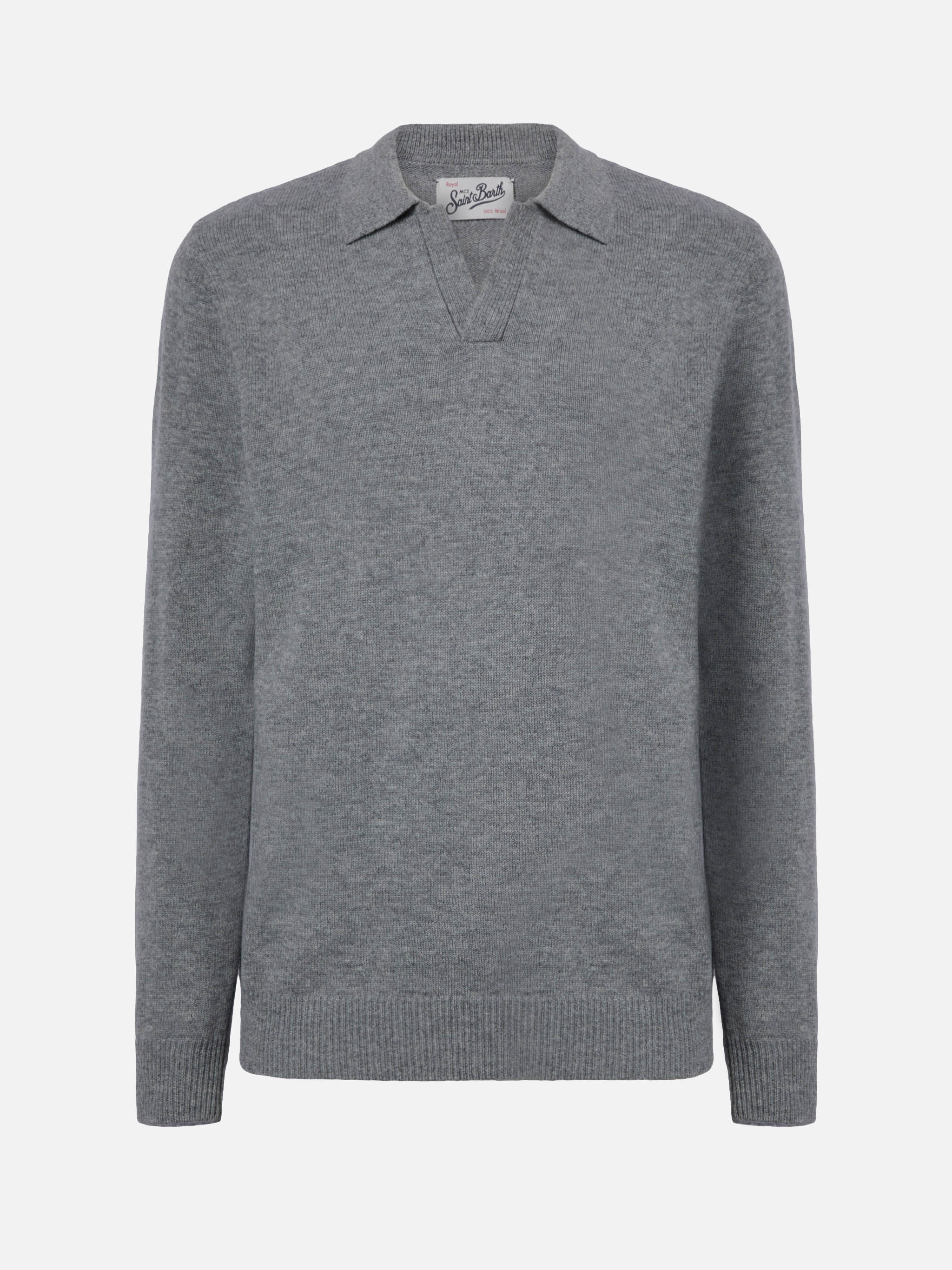 Grey melange pure-wool knit polo Covent - Image 4