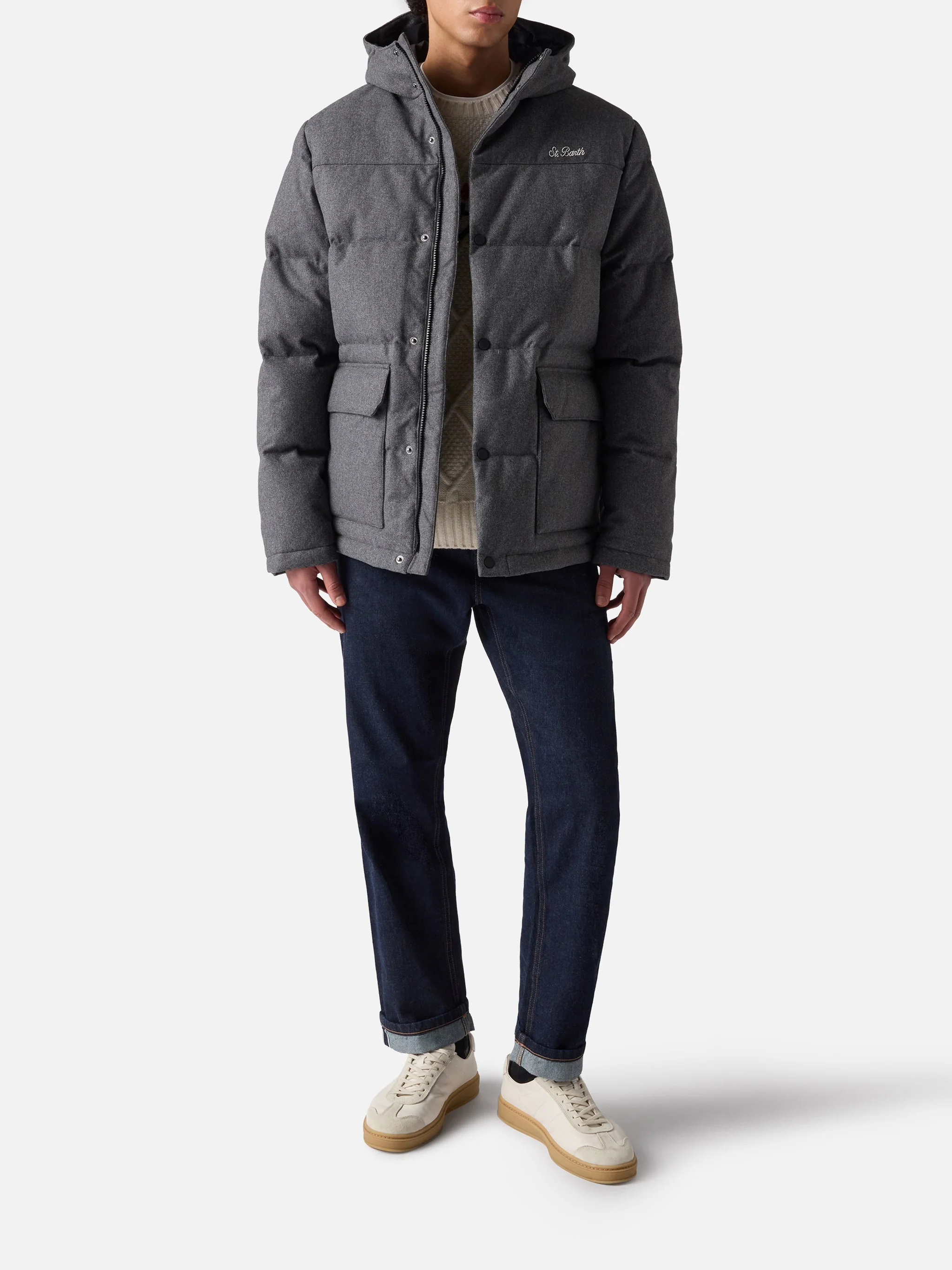 Grey wooly hooded down jacket Baxter - Image 2