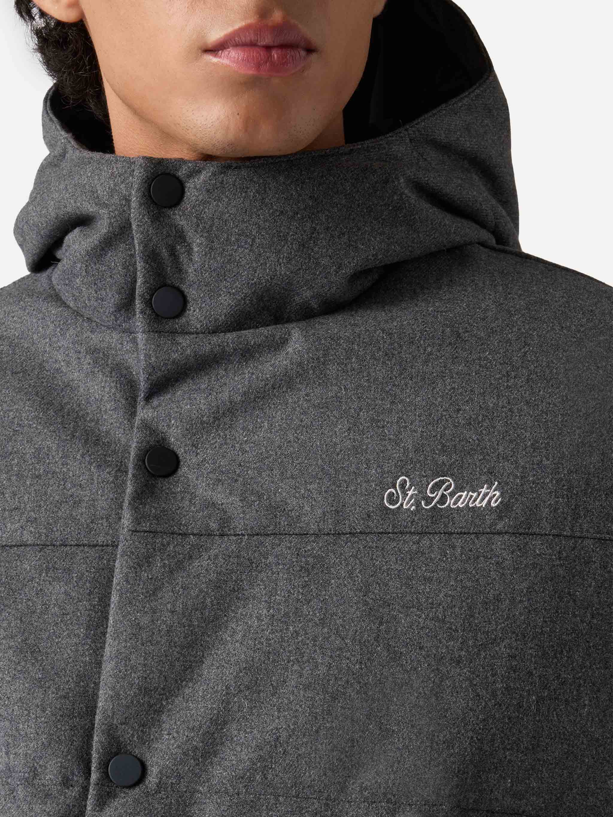 Grey wooly hooded down jacket Baxter - Image 5