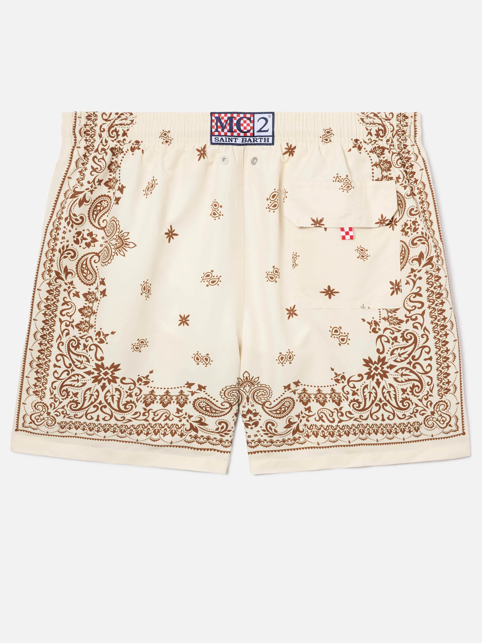 Gustavia beige swim shorts with bandana print - Image 2