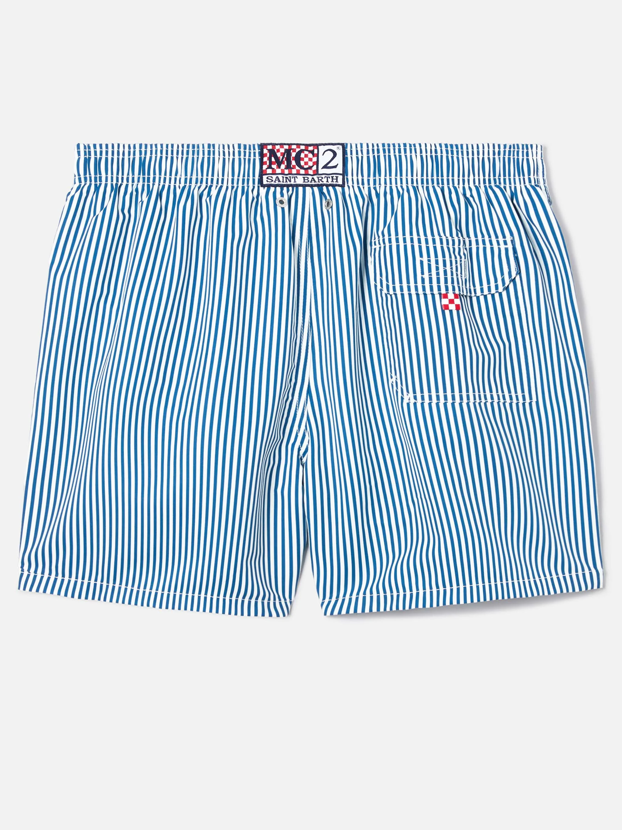 Gustavia blue striped swim shorts with Sapore di Mare embroidery | Special Edition - Image 2