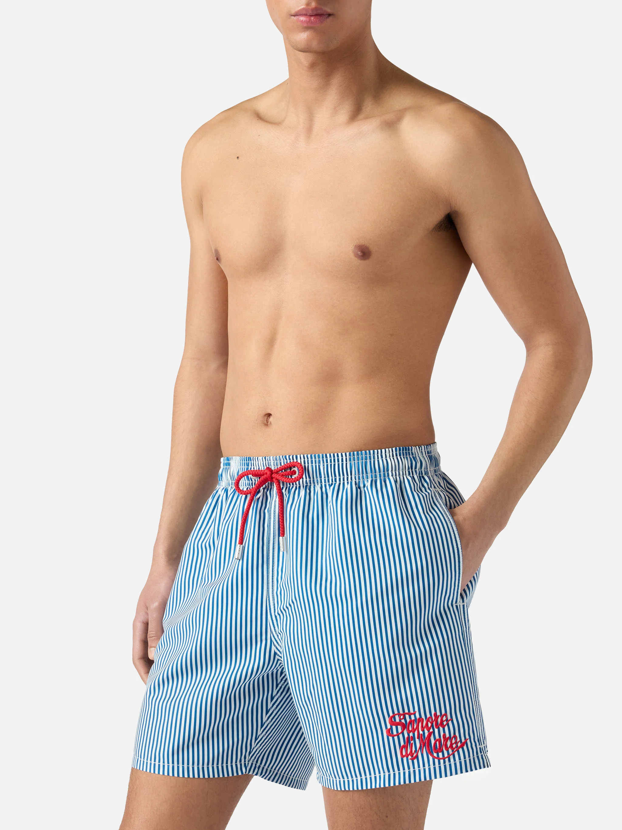 Gustavia blue striped swim shorts with Sapore di Mare embroidery | Special Edition - Image 3