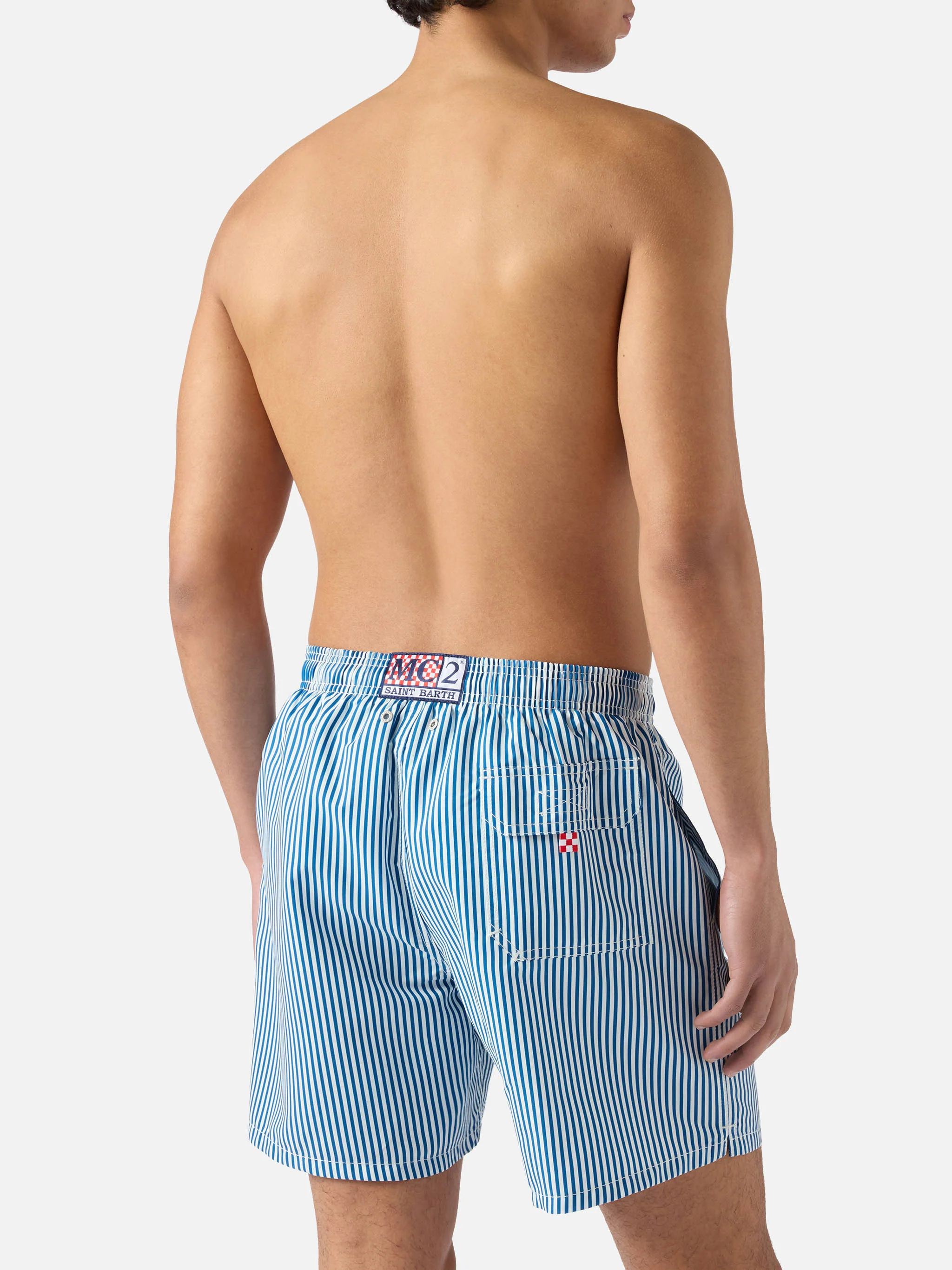 Gustavia blue striped swim shorts with Sapore di Mare embroidery | Special Edition - Image 5