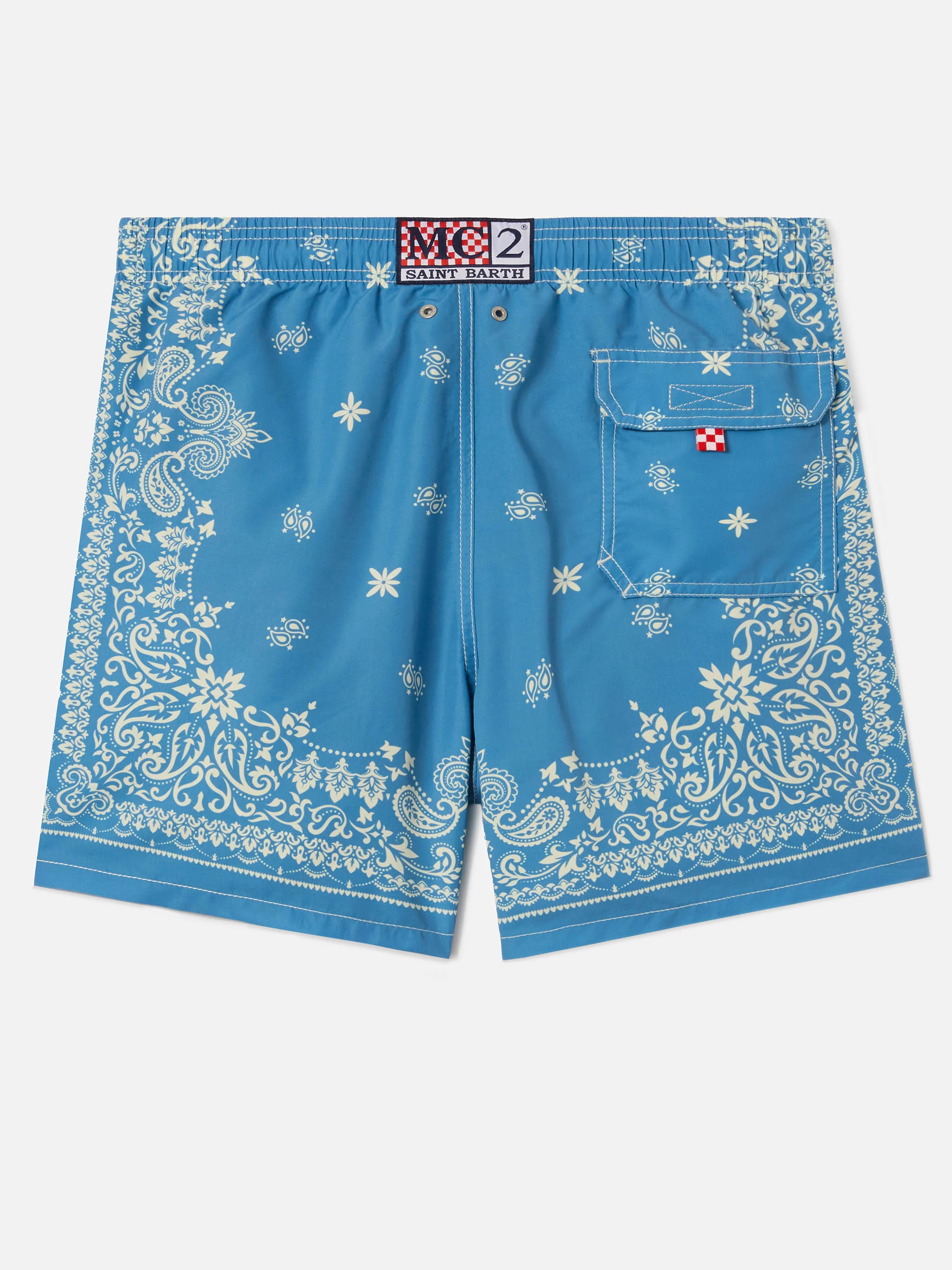 Gustavia light blue swim shorts with bandana print - Image 2