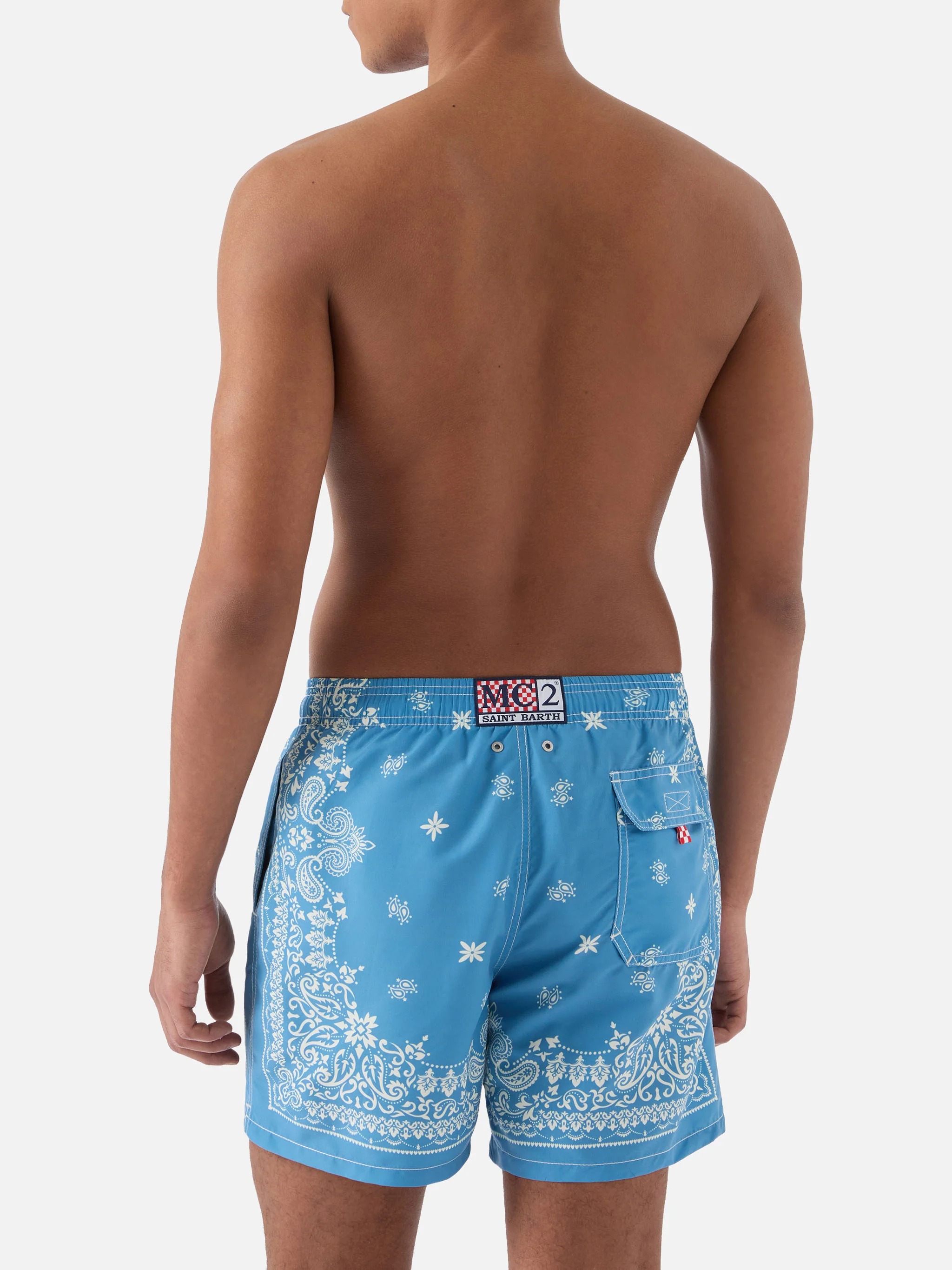 Gustavia light blue swim shorts with bandana print - Image 5