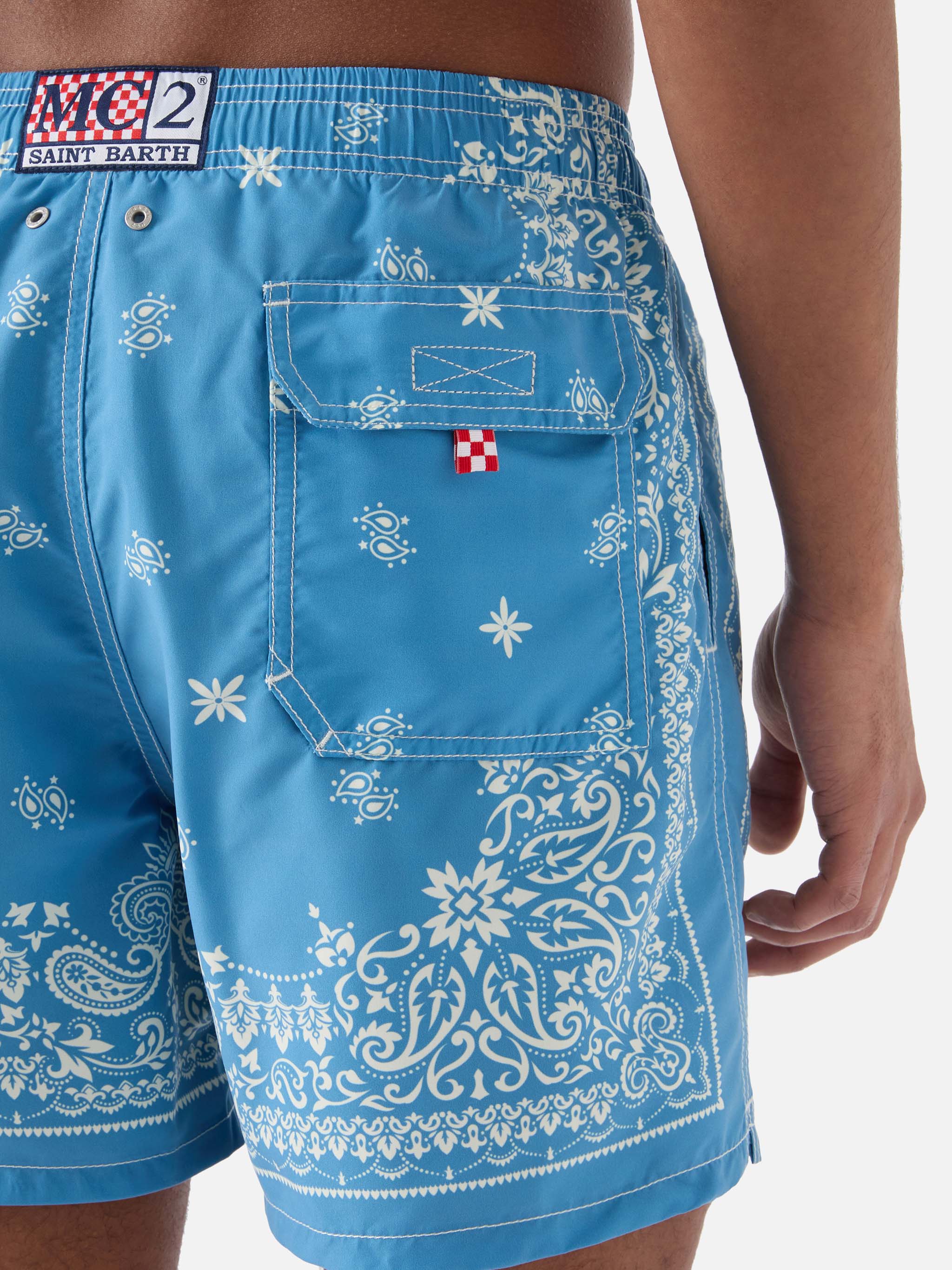 Gustavia light blue swim shorts with bandana print - Image 6