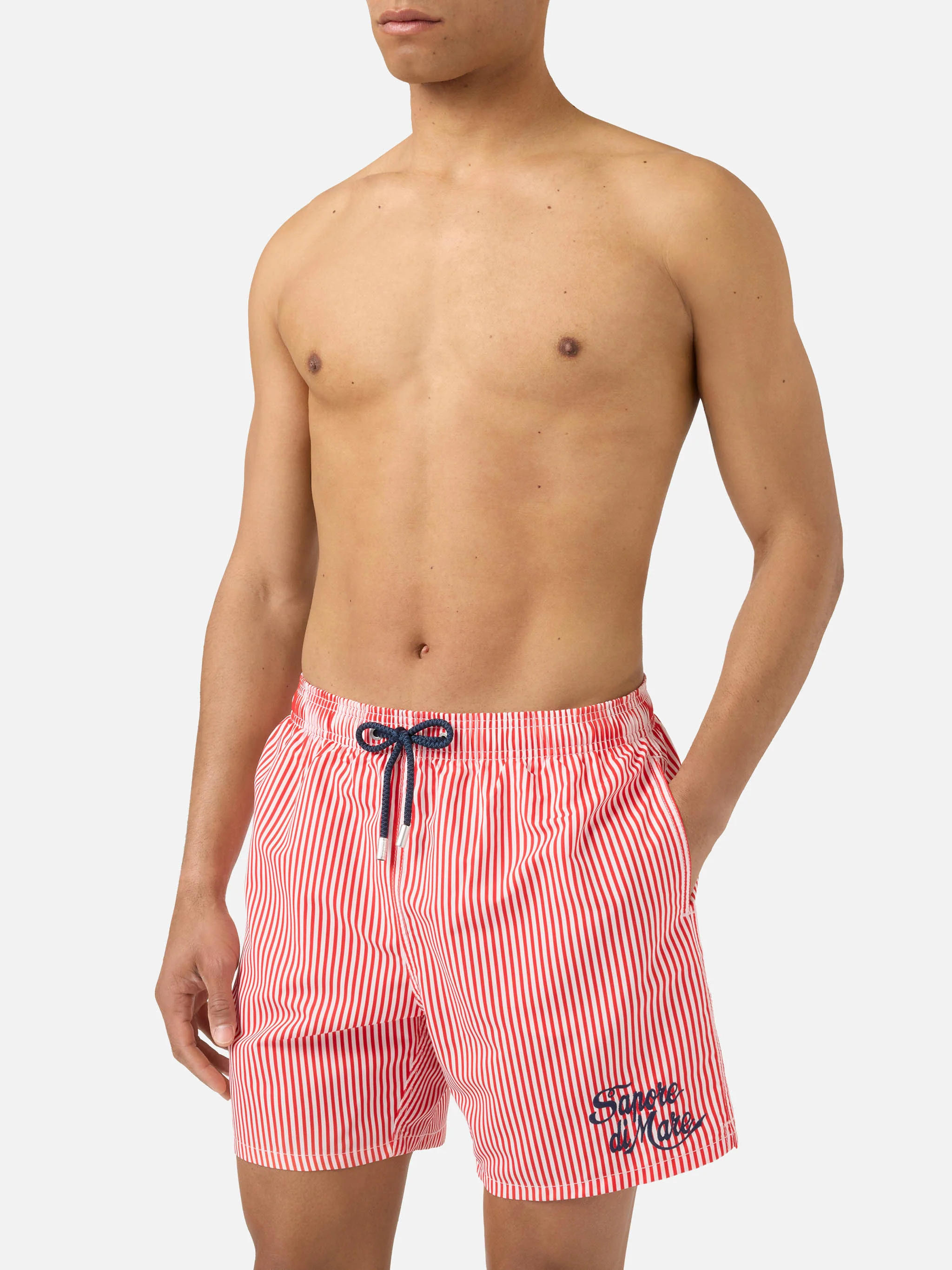 Gustavia red striped swim shorts with Sapore di Mare embroidery | Special Edition - Image 3