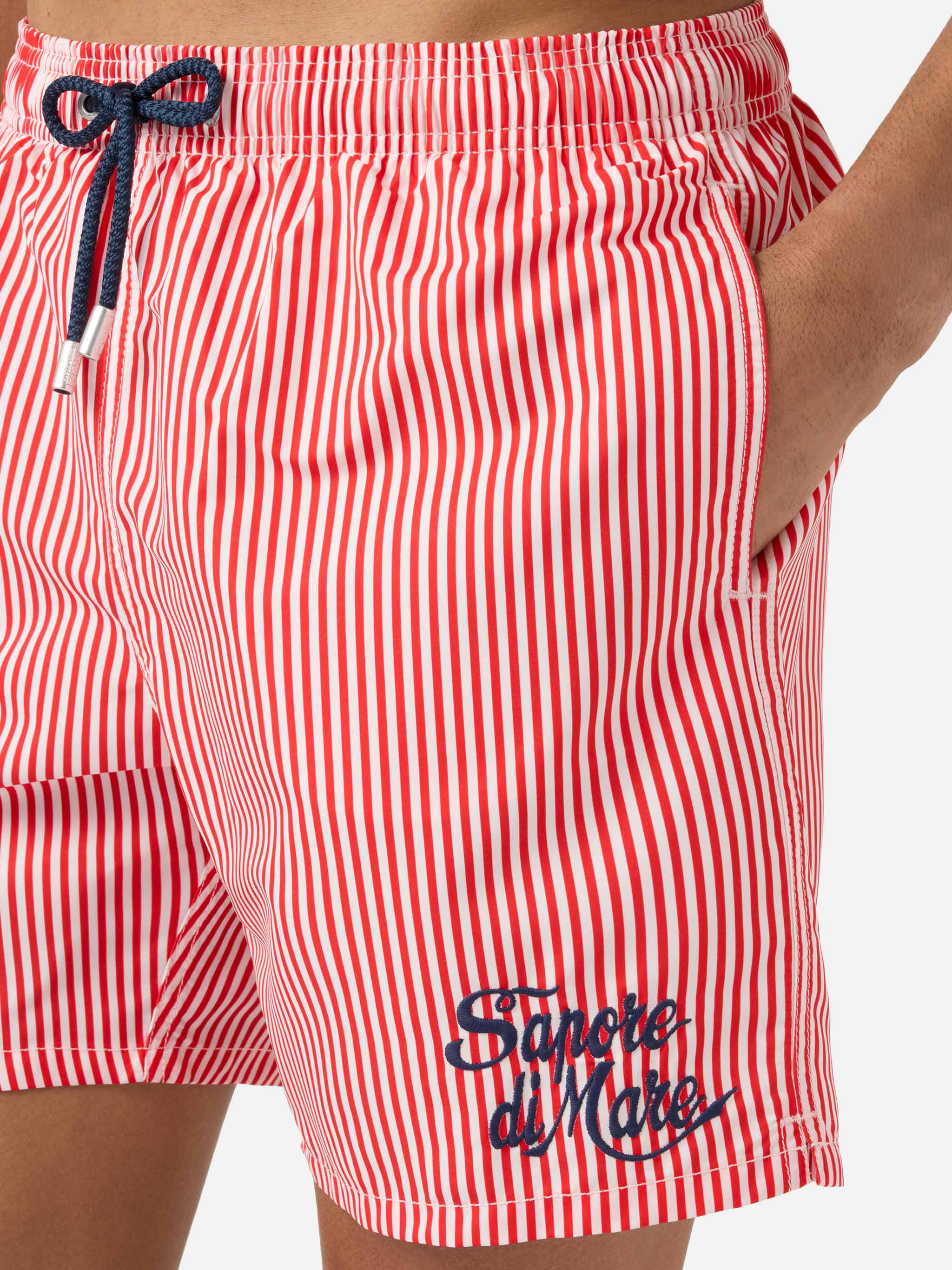 Gustavia red striped swim shorts with Sapore di Mare embroidery | Special Edition - Image 4
