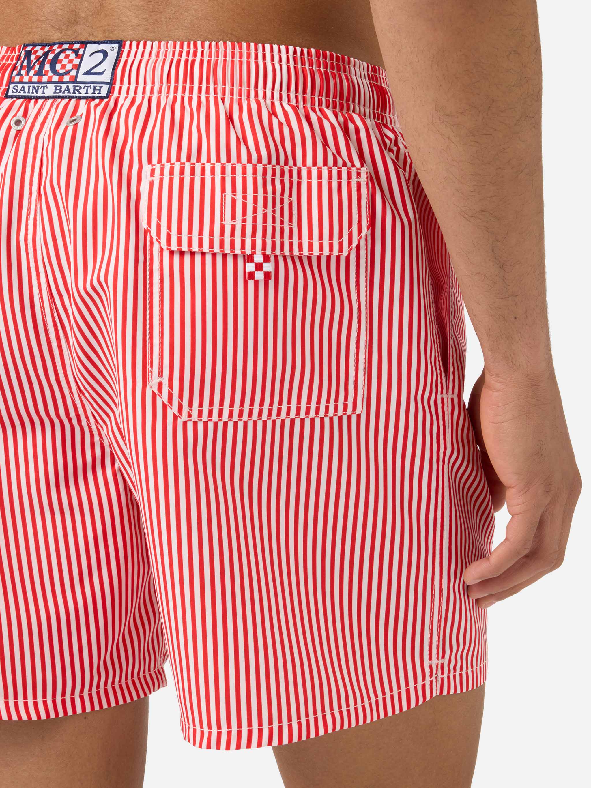 Gustavia red striped swim shorts with Sapore di Mare embroidery | Special Edition - Image 6
