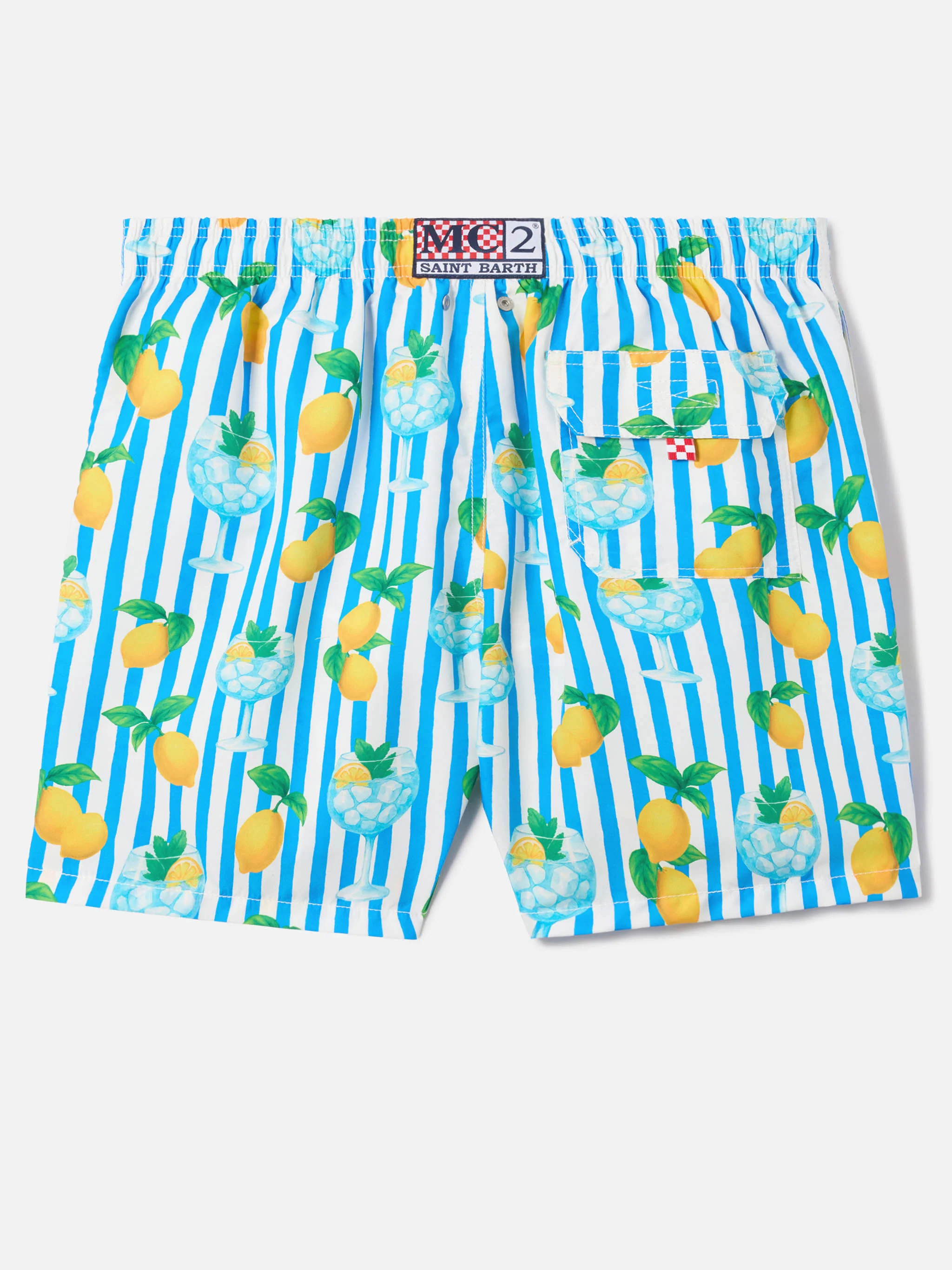 Gustavia striped swim shorts with gin tonic and lemon print - Image 2