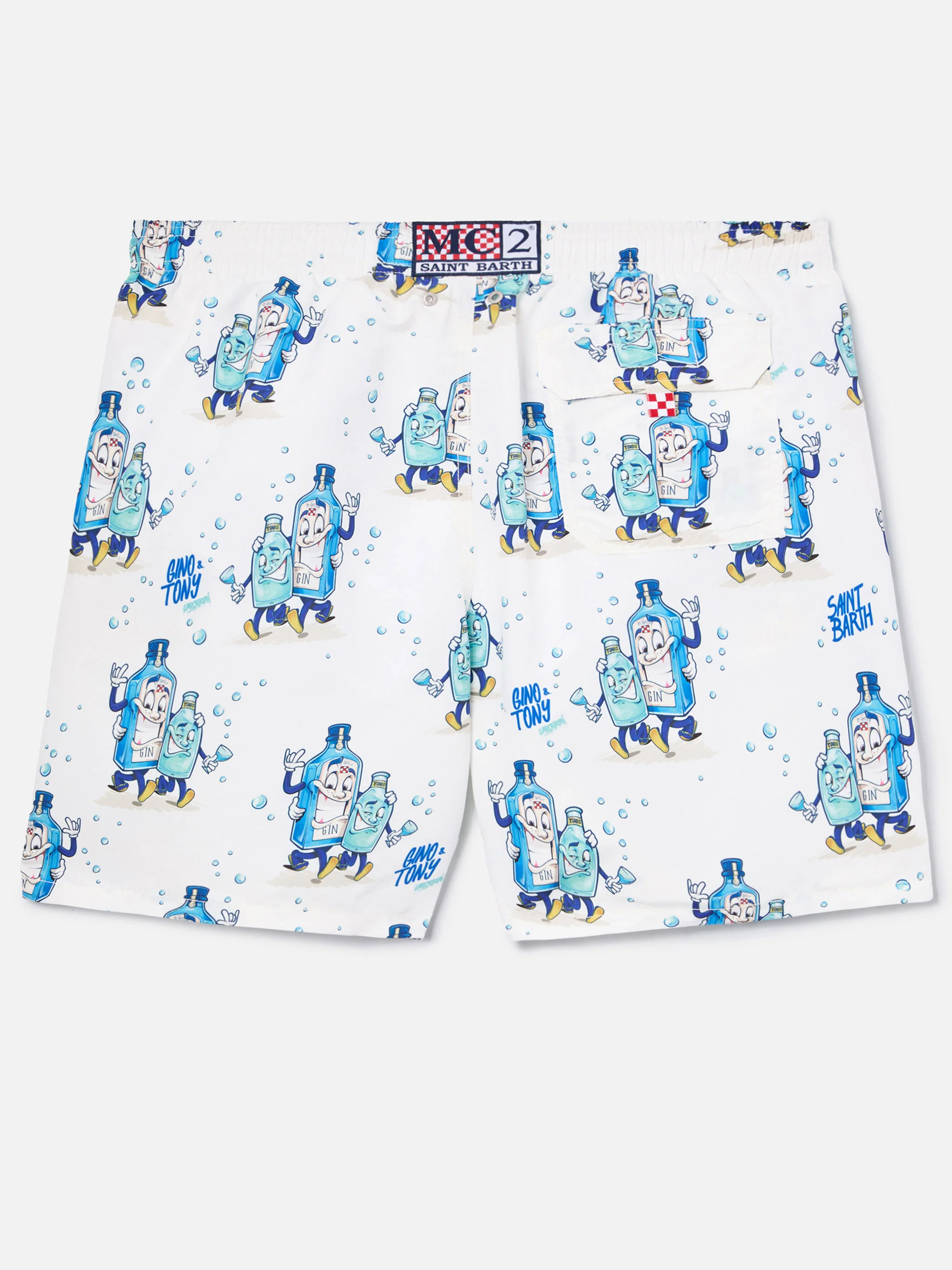 Gustavia swim shorts in white with Gino & Tony print | Special Edition - Image 2