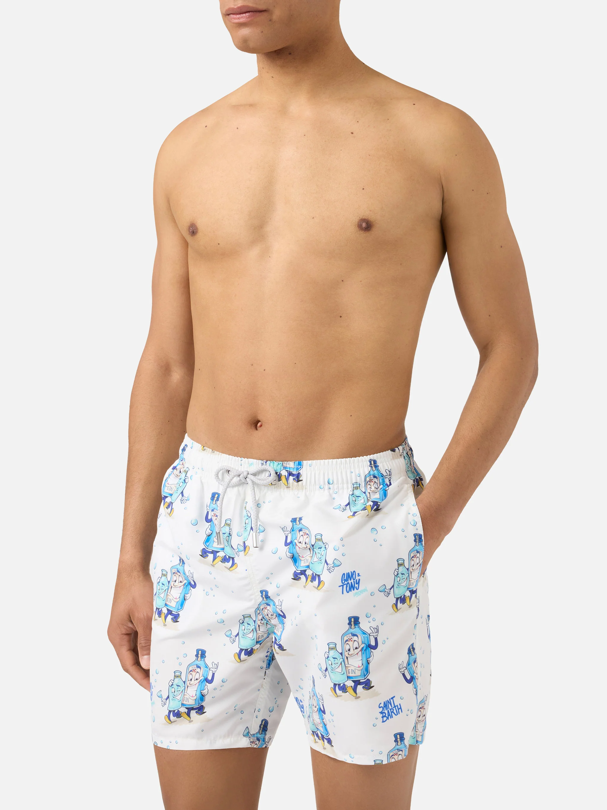 Gustavia swim shorts in white with Gino & Tony print | Special Edition - Image 3