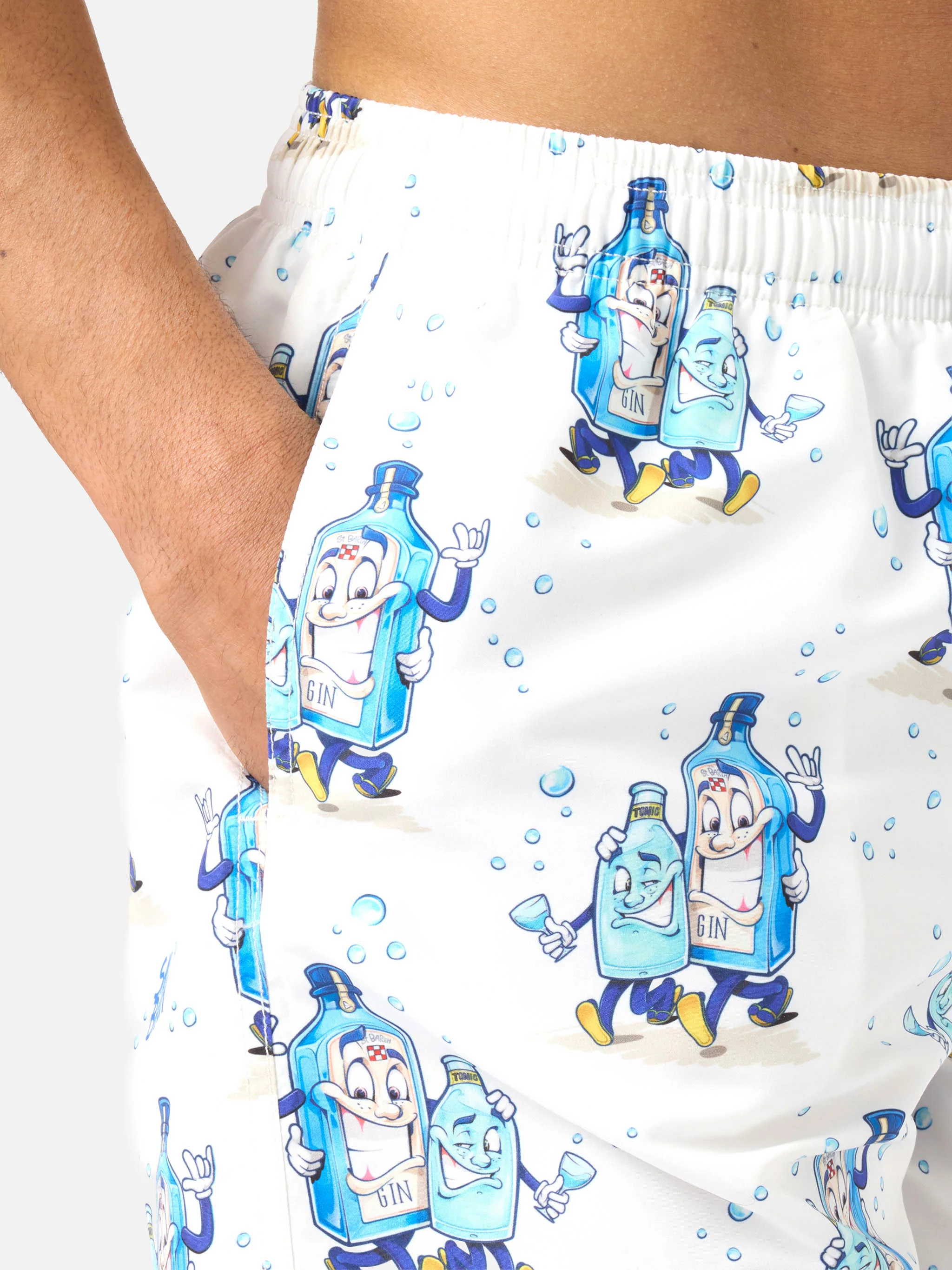 Gustavia swim shorts in white with Gino & Tony print | Special Edition - Image 4