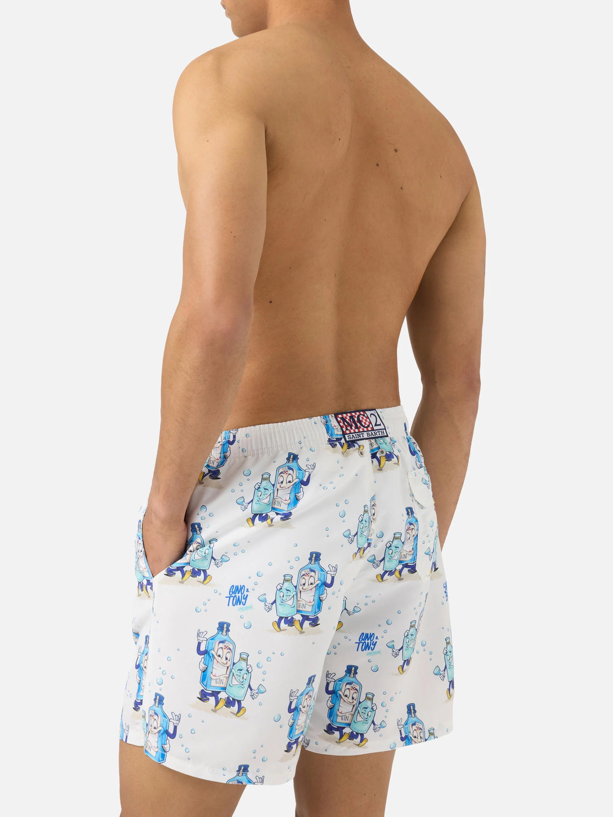 Gustavia swim shorts in white with Gino & Tony print | Special Edition - Image 5