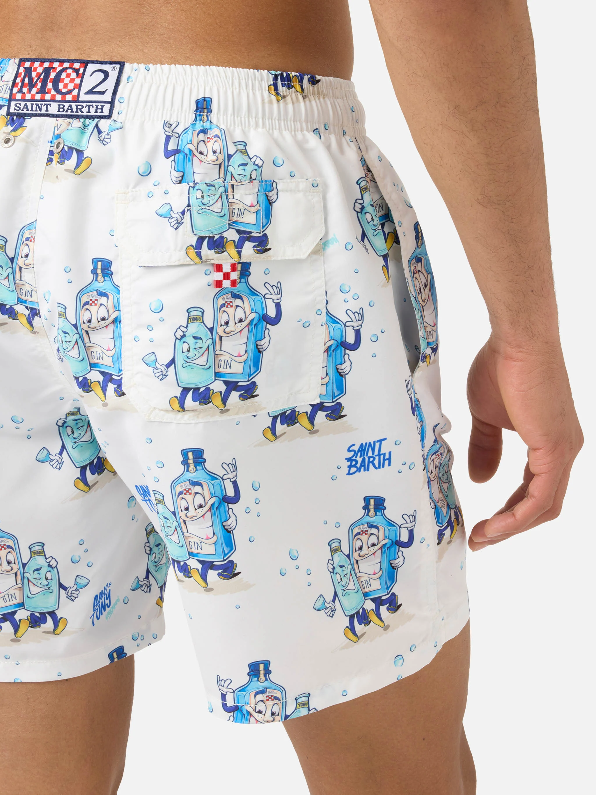 Gustavia swim shorts in white with Gino & Tony print | Special Edition - Image 6