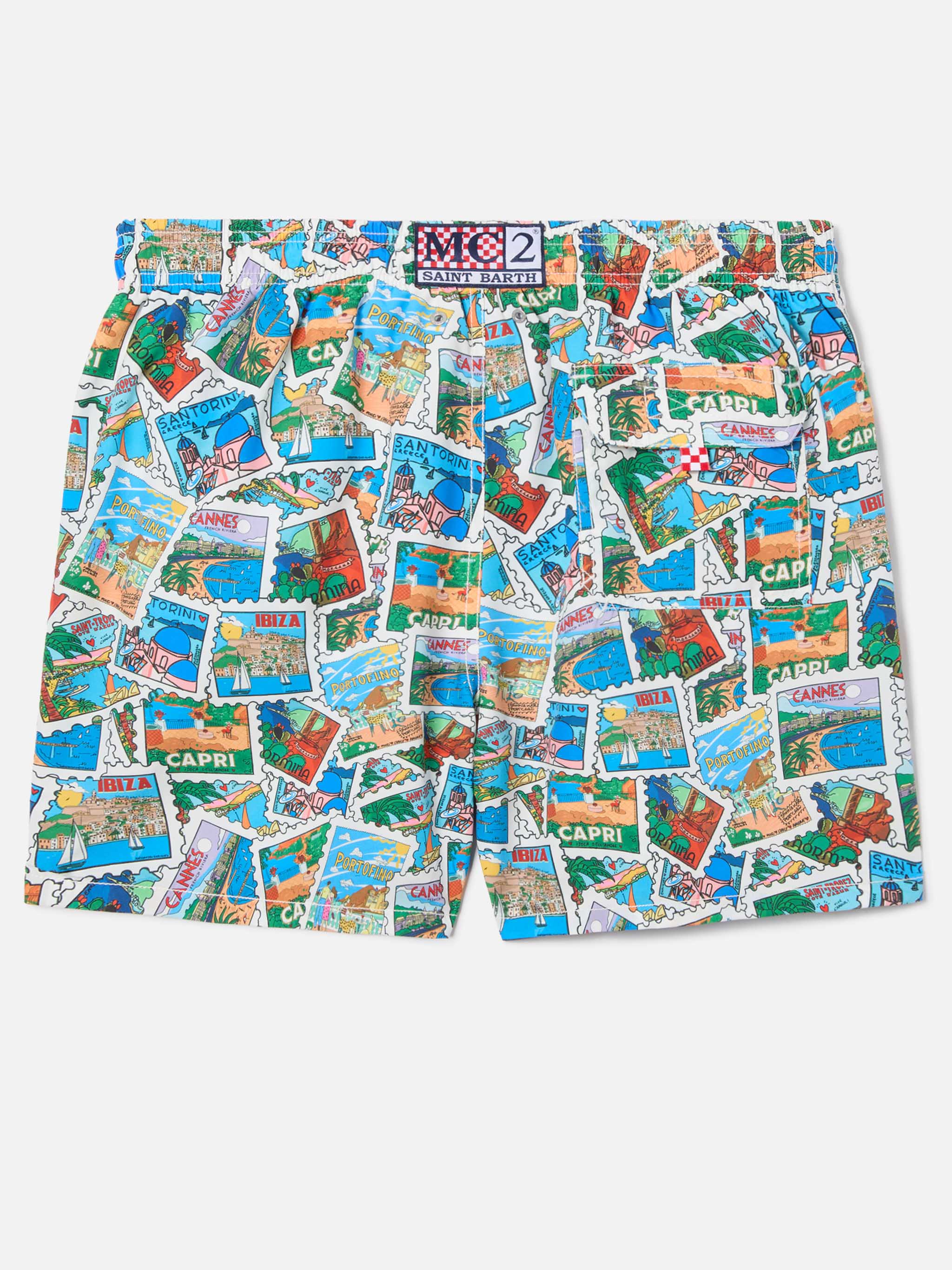 Gustavia swim shorts with all-over postcard print - Image 2
