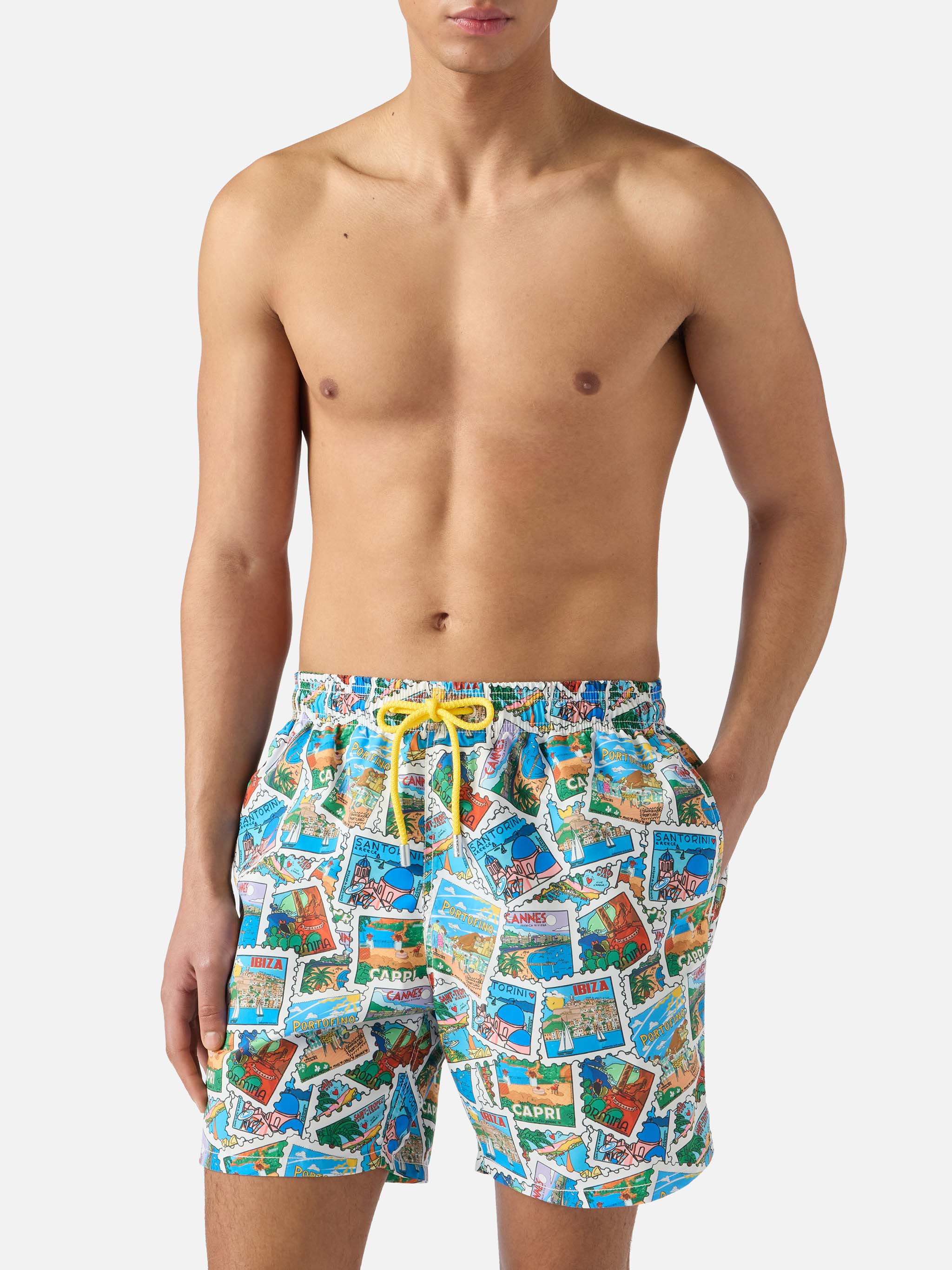 Gustavia swim shorts with all-over postcard print - Image 3