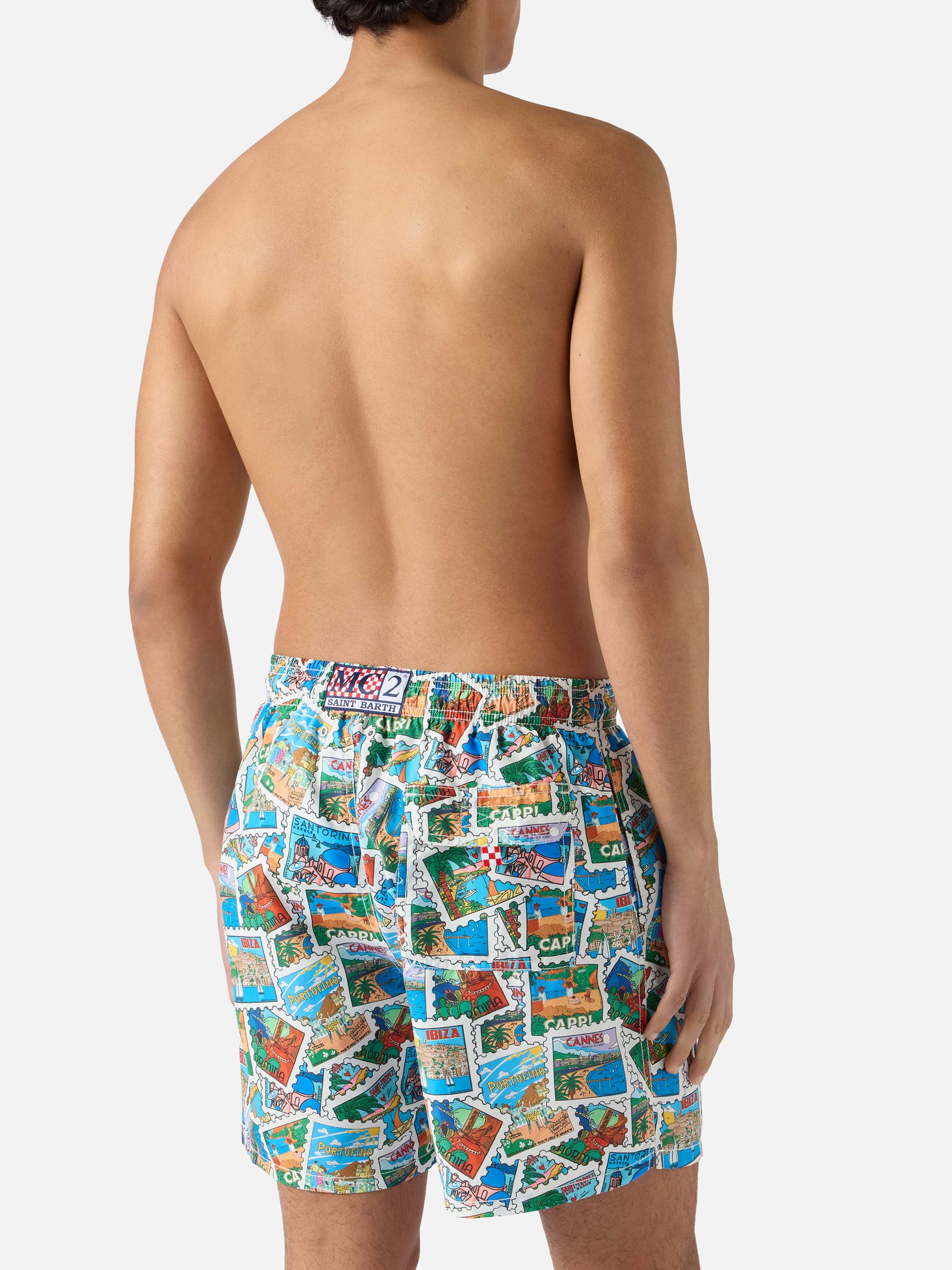 Gustavia swim shorts with all-over postcard print - Image 5