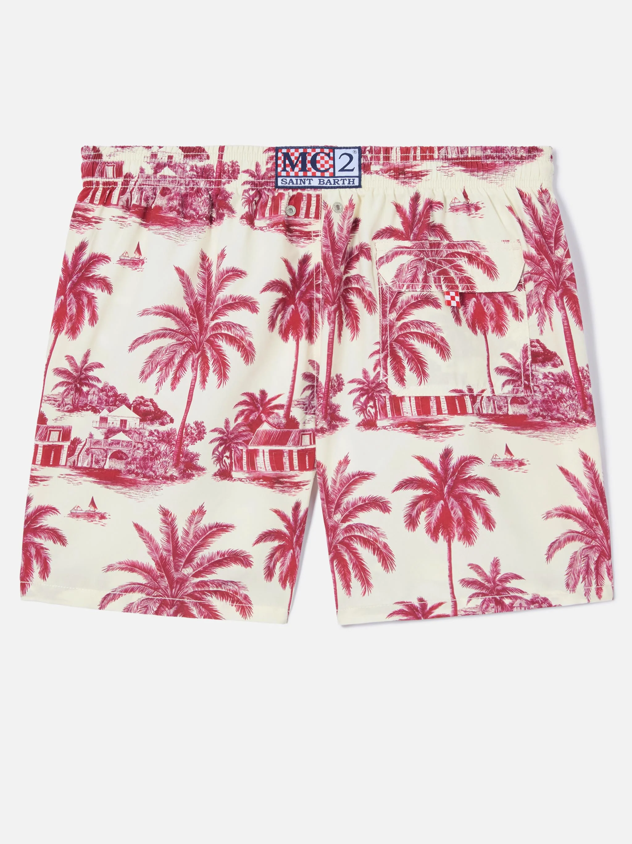 Gustavia swim shorts with burgundy toile de jouy print | Special Edition - Image 2