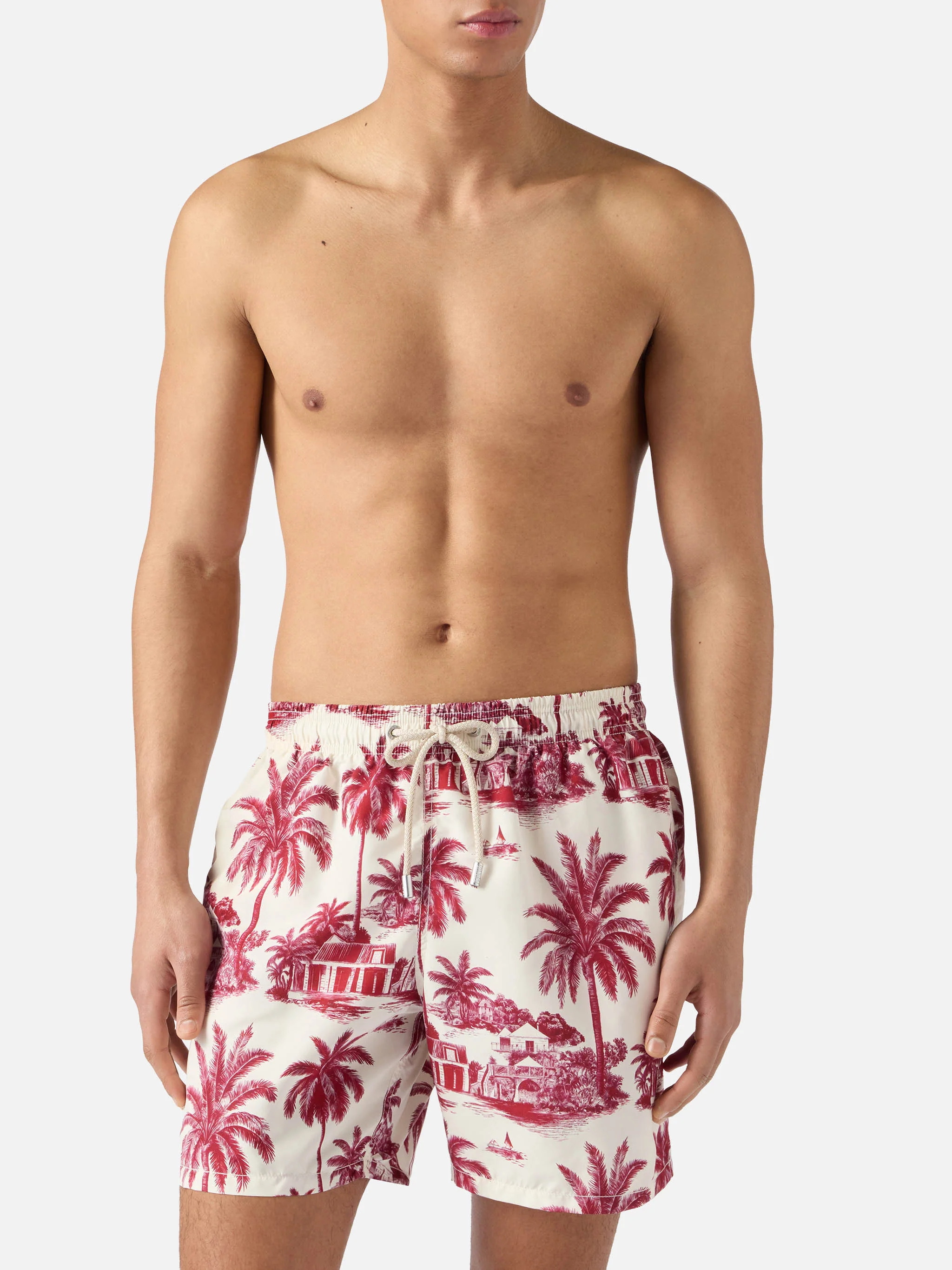 Gustavia swim shorts with burgundy toile de jouy print | Special Edition - Image 3