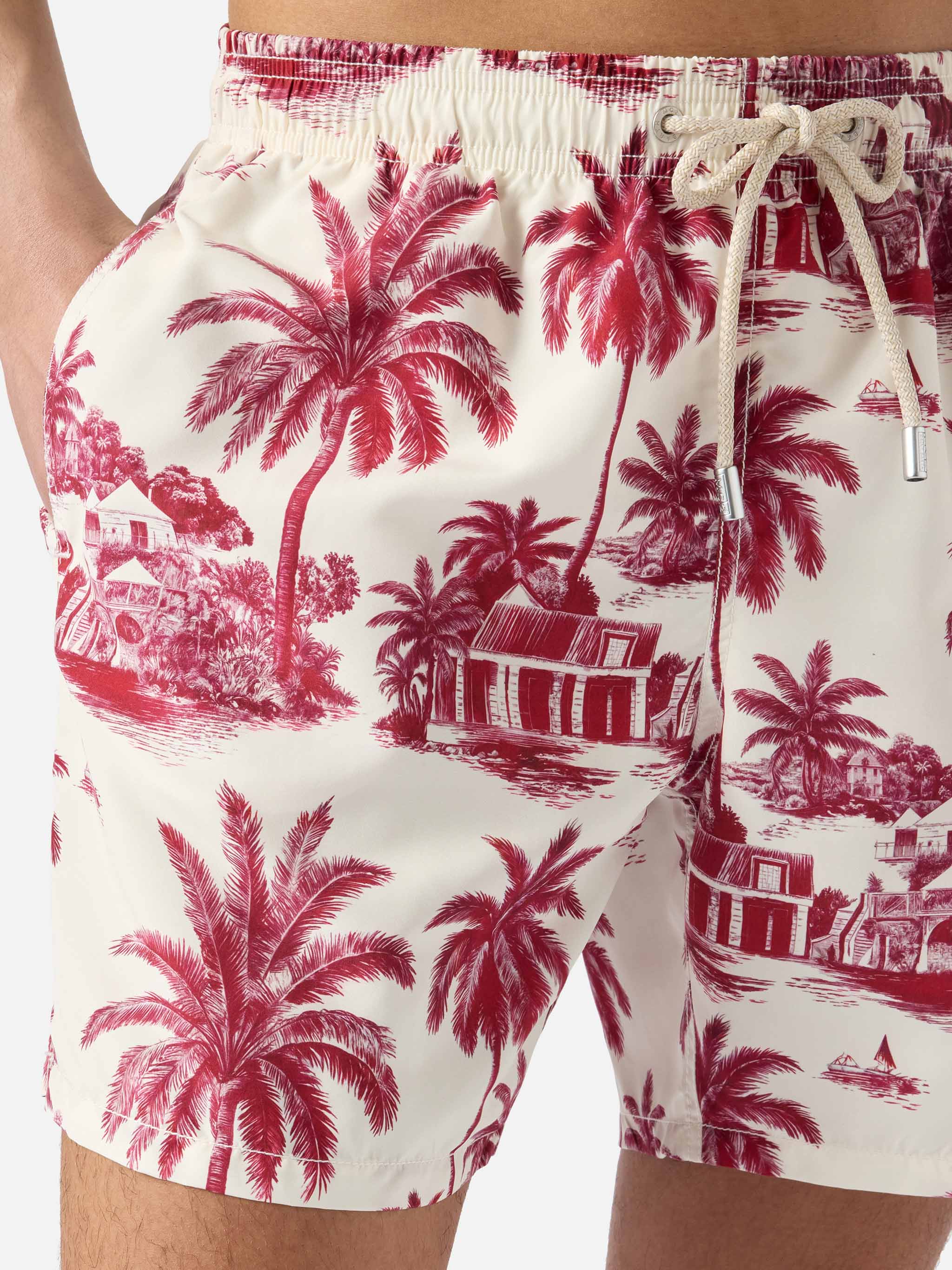 Gustavia swim shorts with burgundy toile de jouy print | Special Edition - Image 4