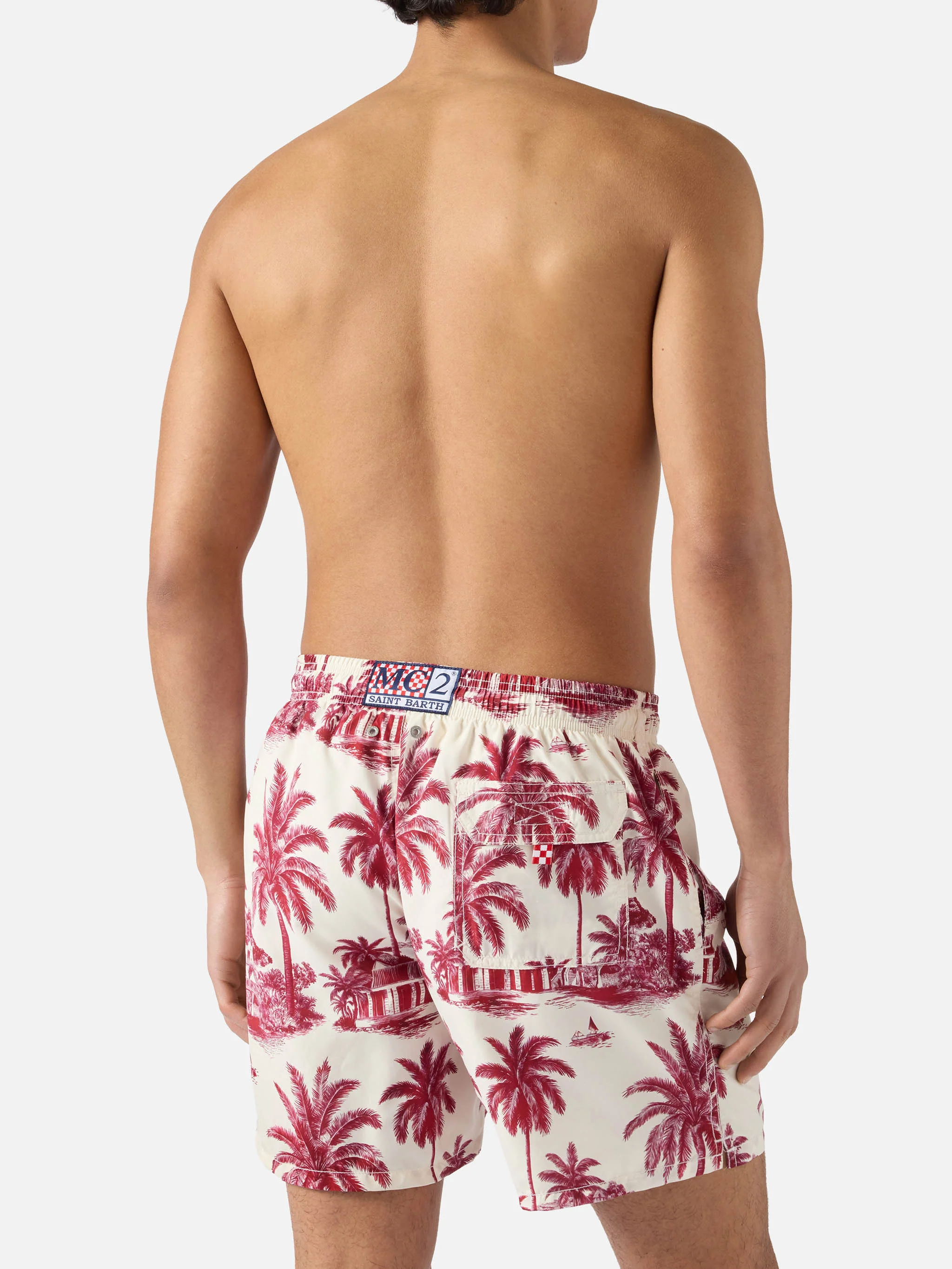 Gustavia swim shorts with burgundy toile de jouy print | Special Edition - Image 5