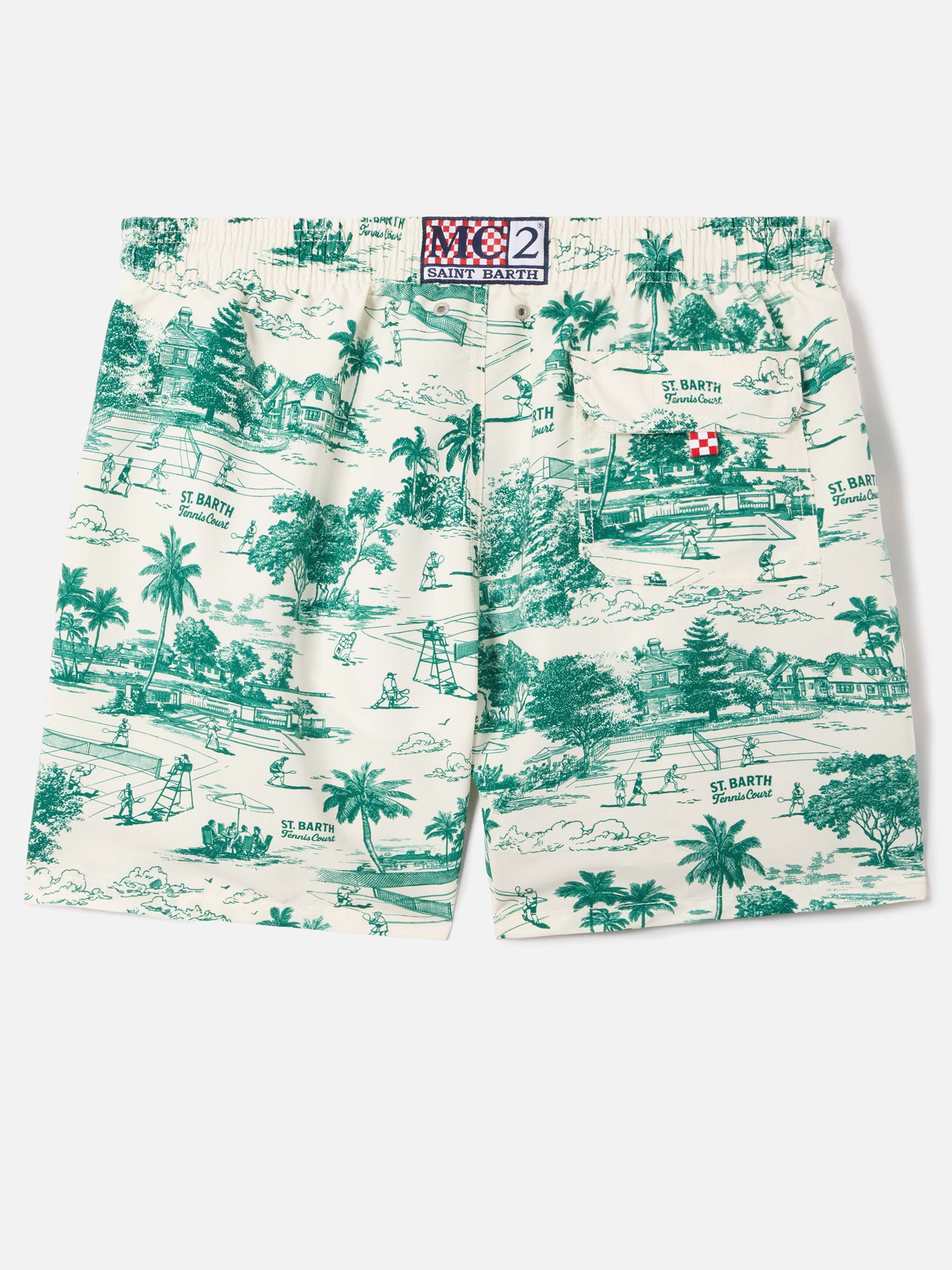 Gustavia swim shorts with green toile de jouy print - Image 2