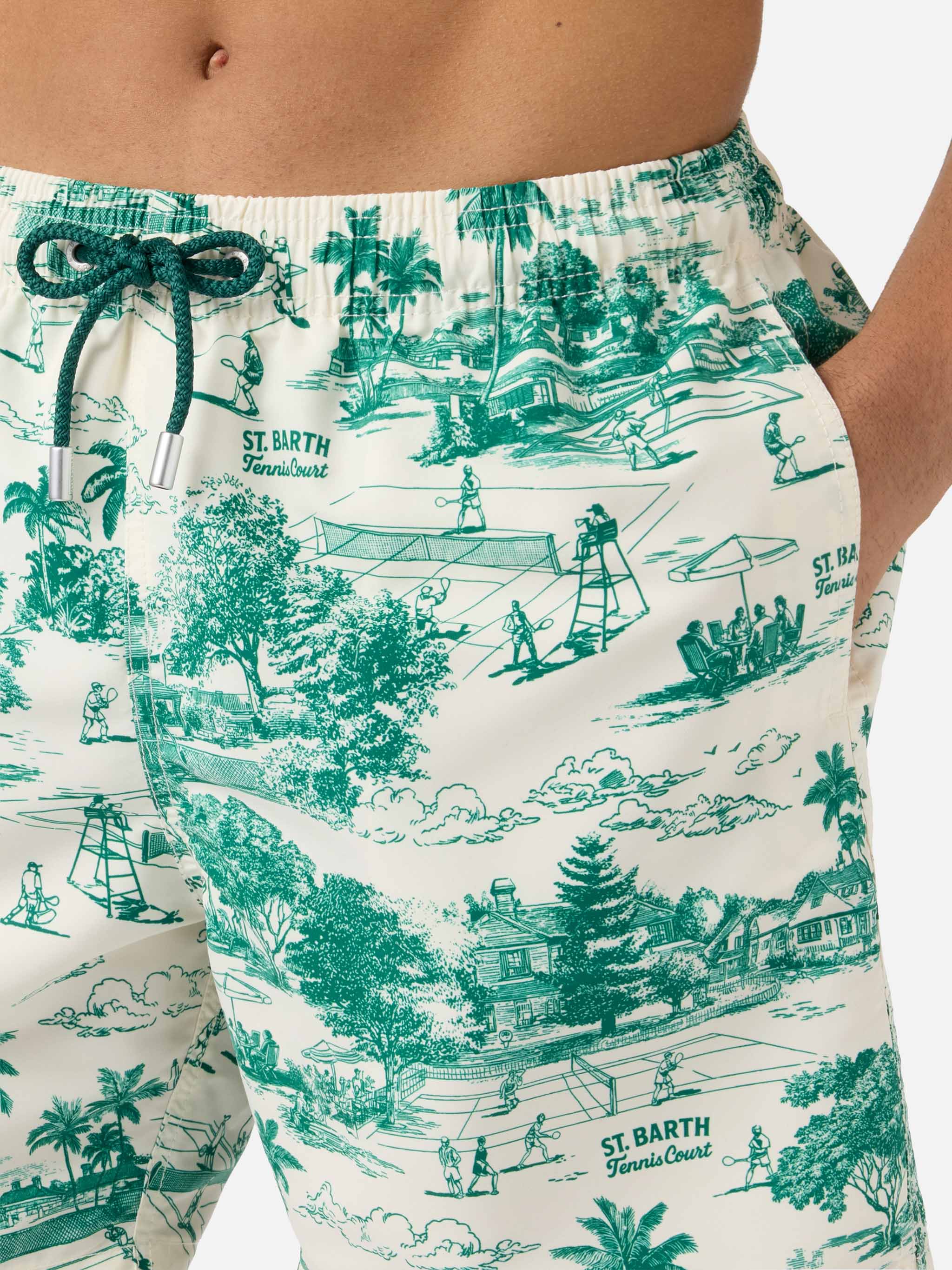 Gustavia swim shorts with green toile de jouy print - Image 4