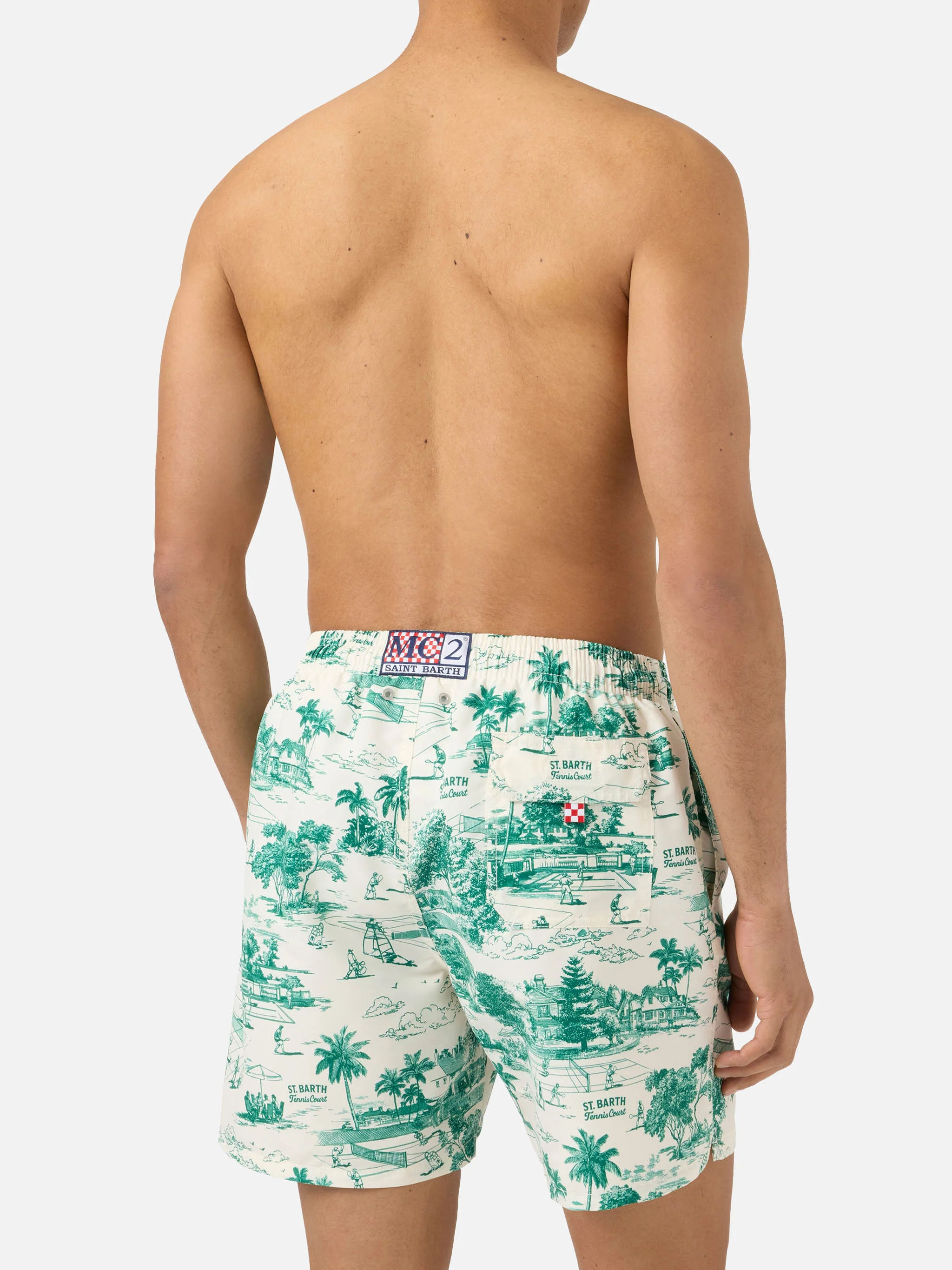 Gustavia swim shorts with green toile de jouy print - Image 5