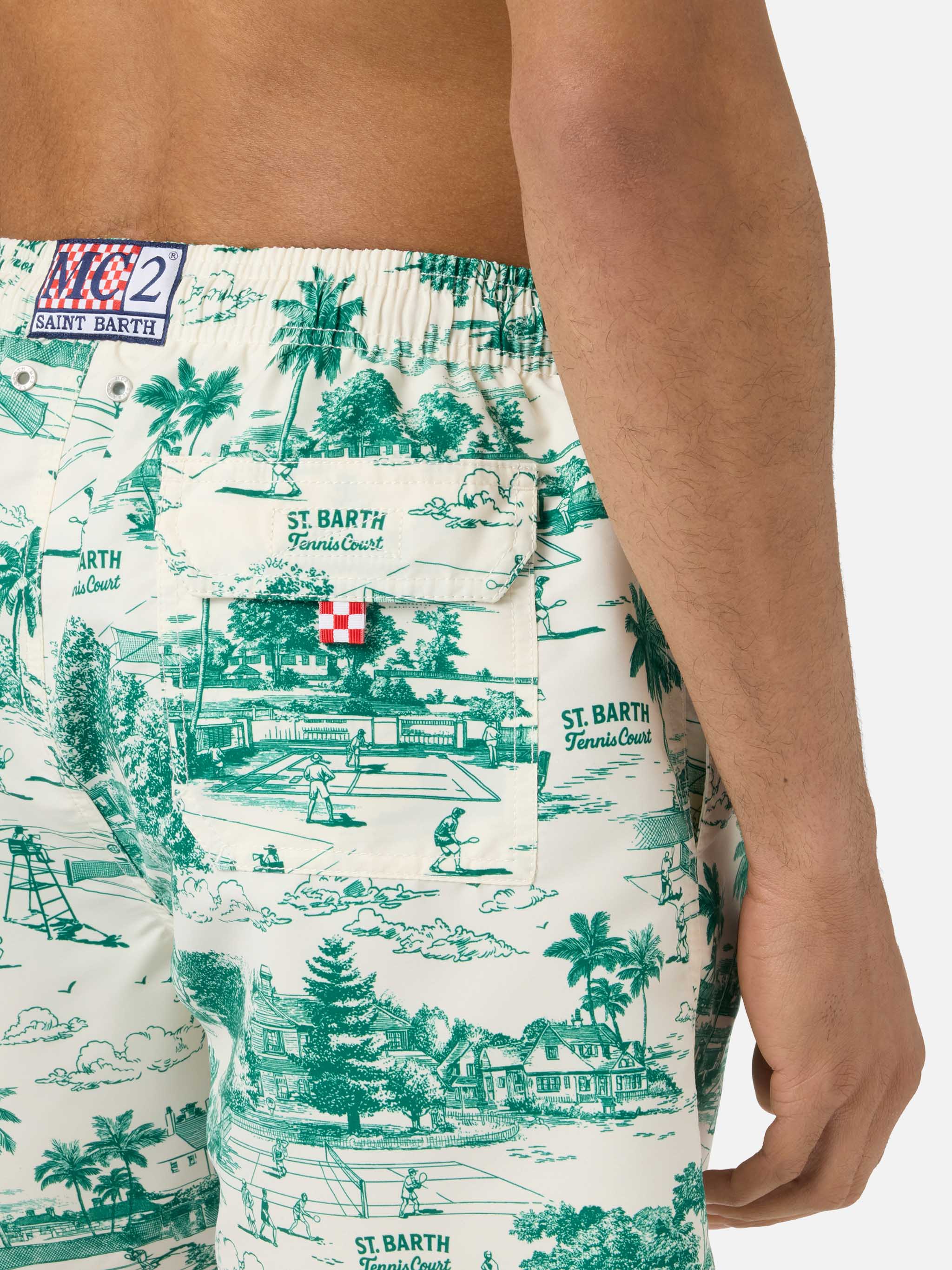 Gustavia swim shorts with green toile de jouy print - Image 6