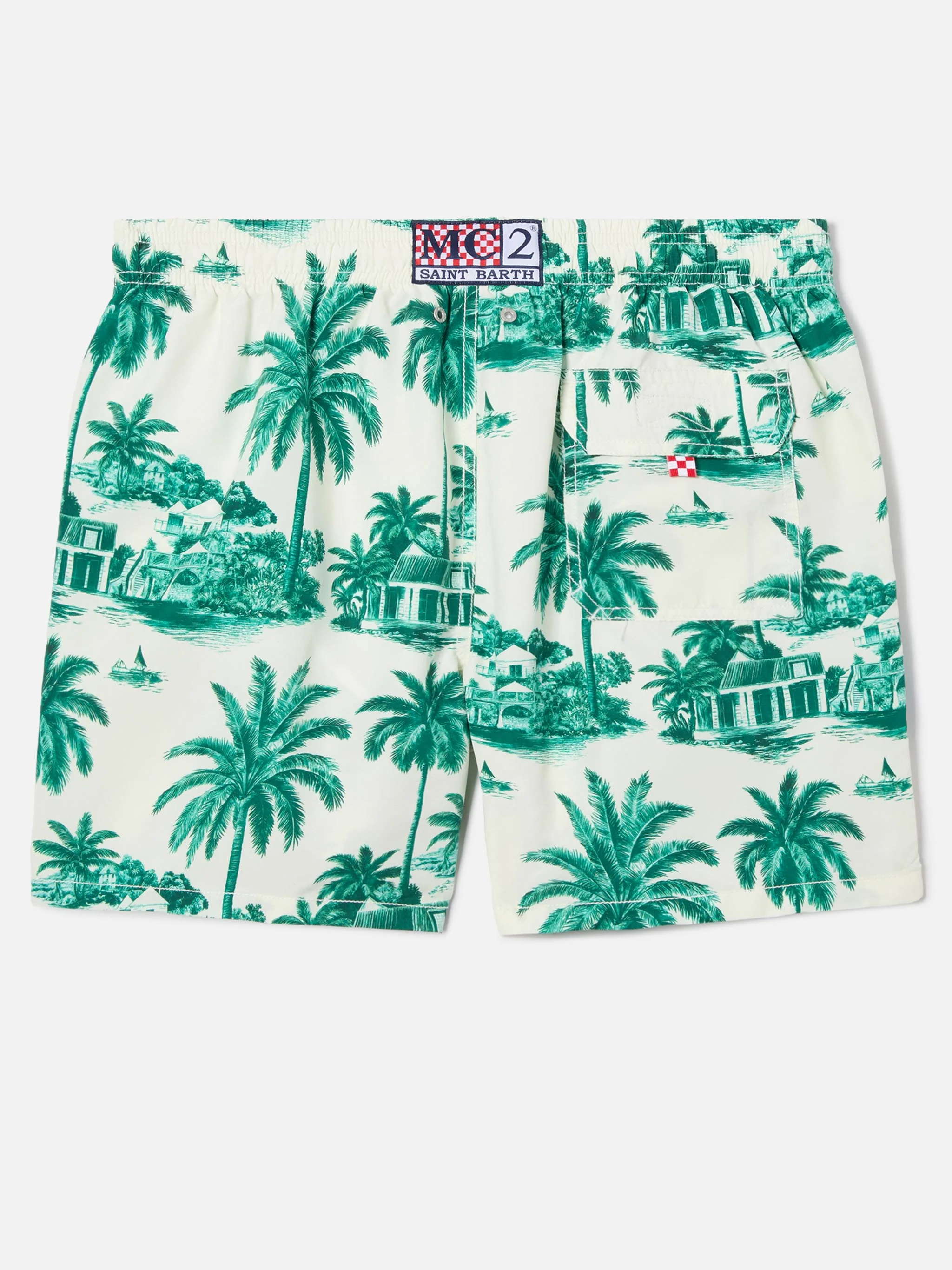 Gustavia swim shorts with green toile de jouy print | Special Edition - Image 2