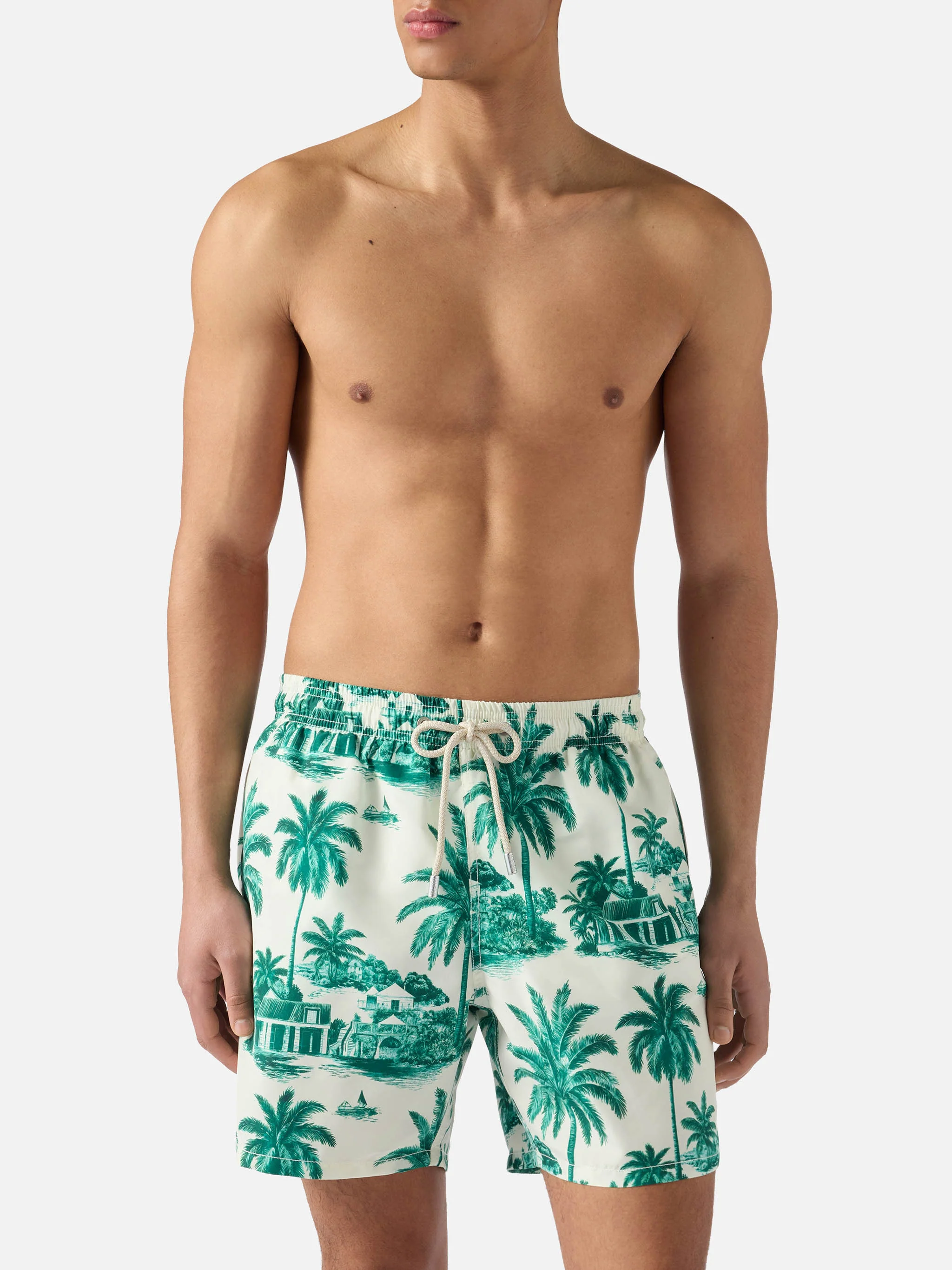 Gustavia swim shorts with green toile de jouy print | Special Edition - Image 3