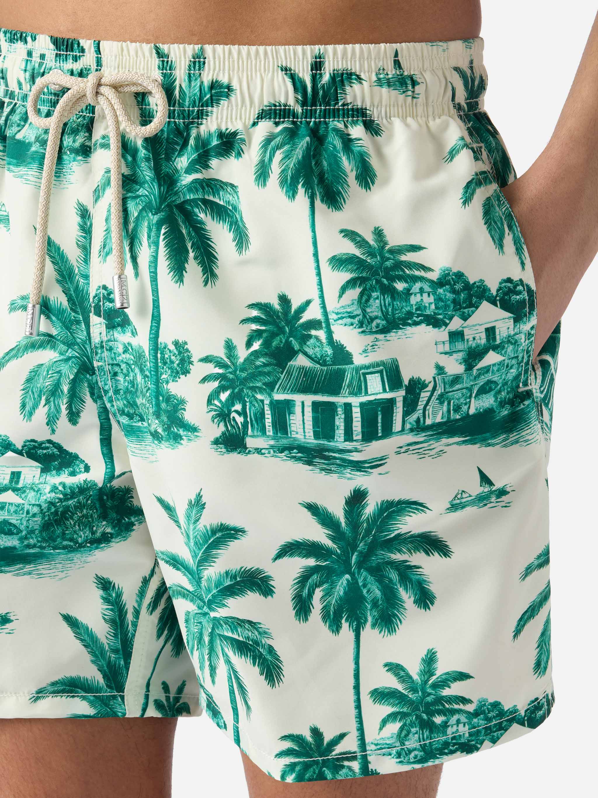 Gustavia swim shorts with green toile de jouy print | Special Edition - Image 4