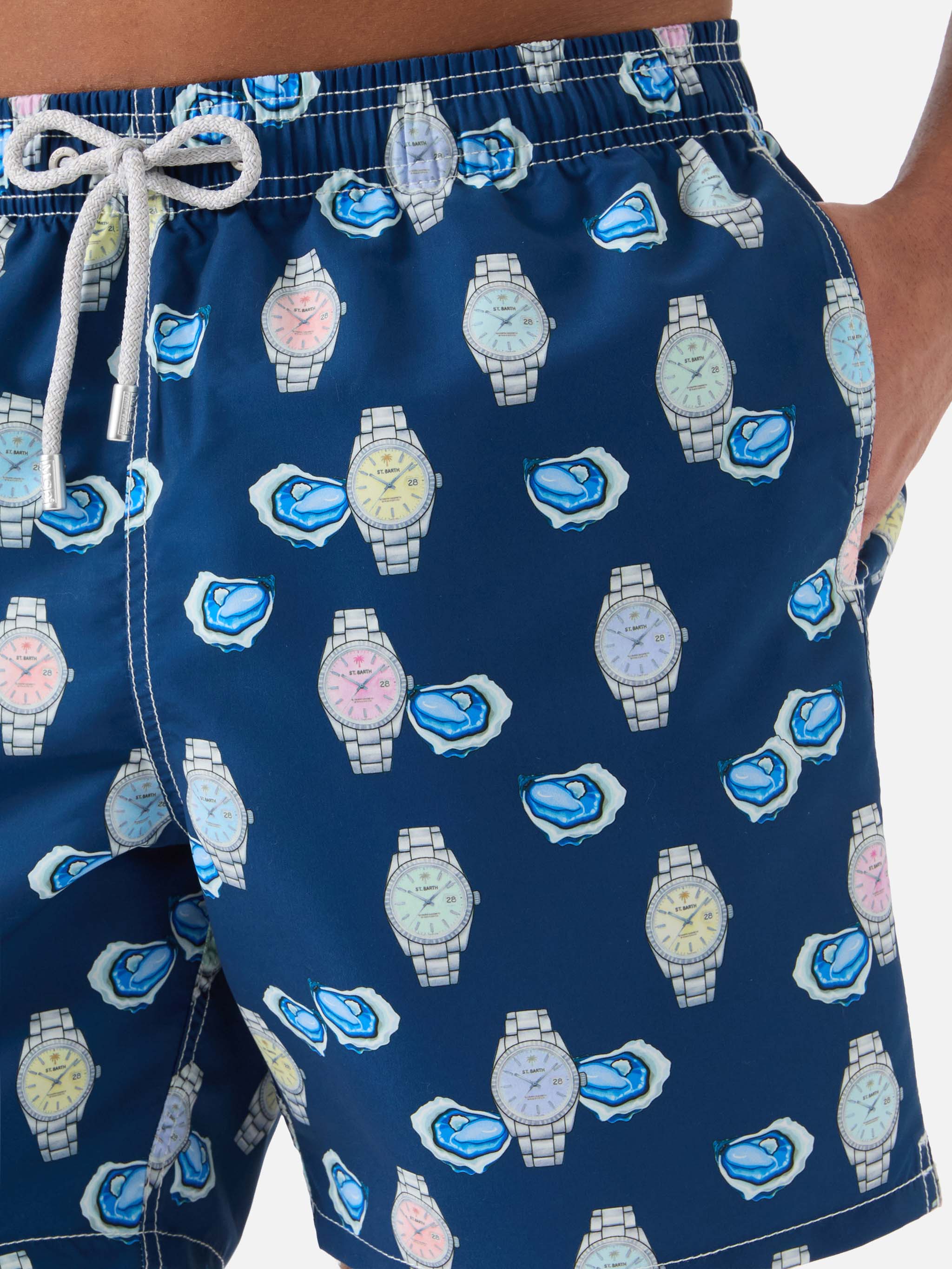 Gustavia swim shorts with oysters and watches print - Image 4