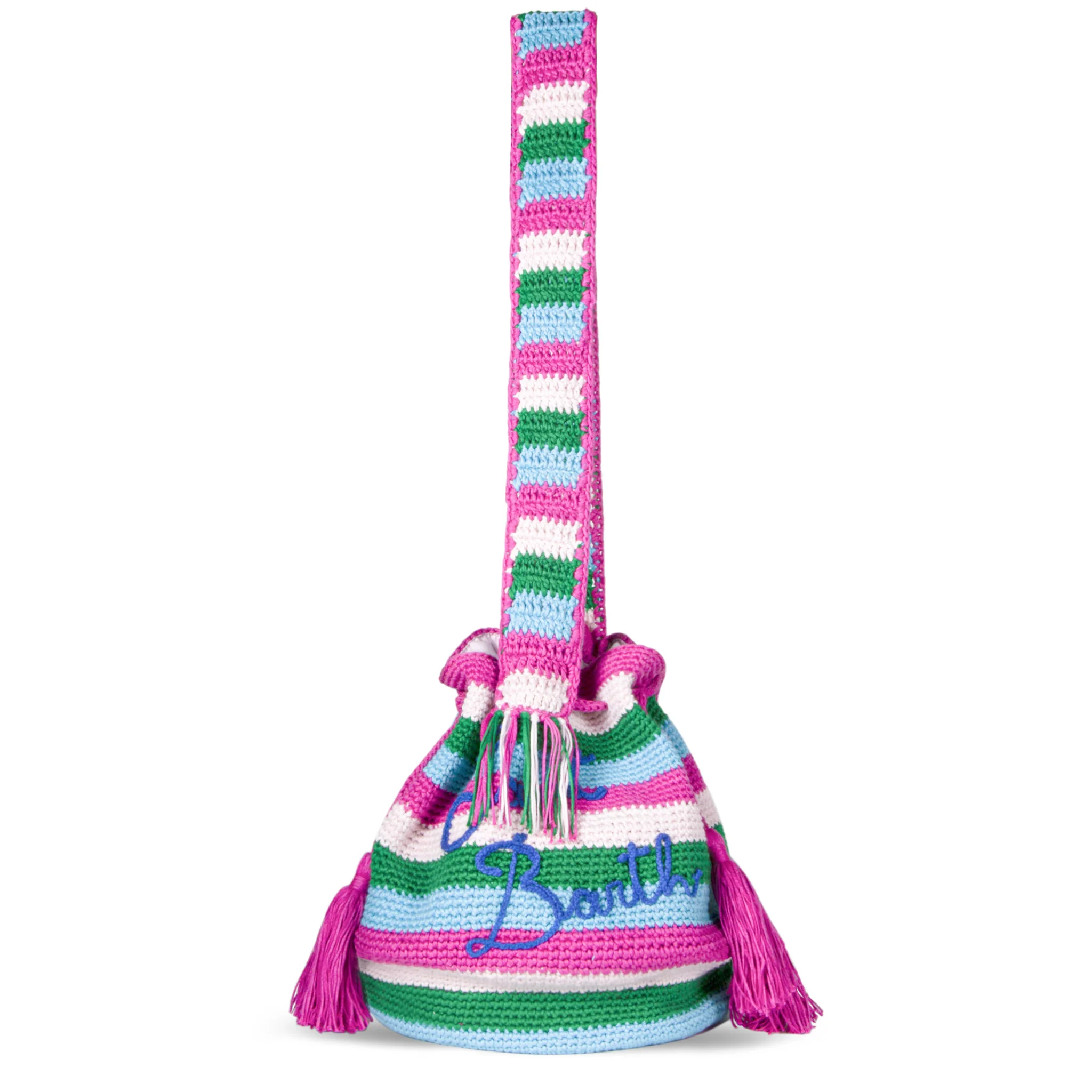 Crochet Bucket multicolor striped crochet bucket bag - Image 3