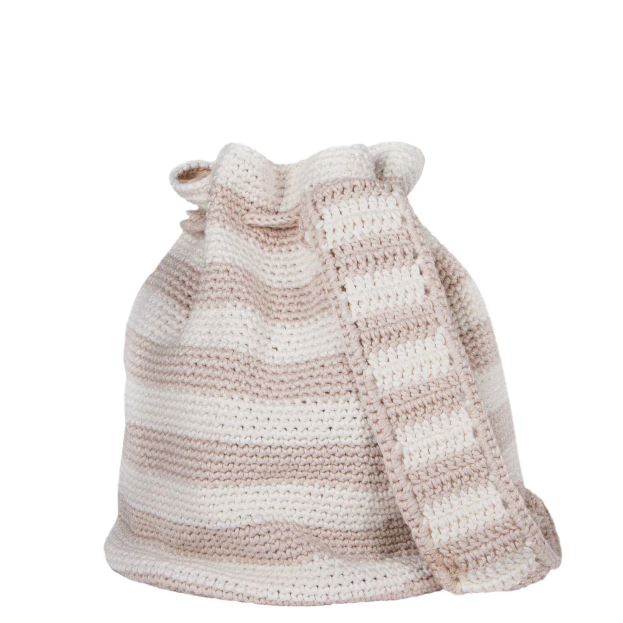 Crochet Bucket beige and white striped crochet bucket bag - Image 4
