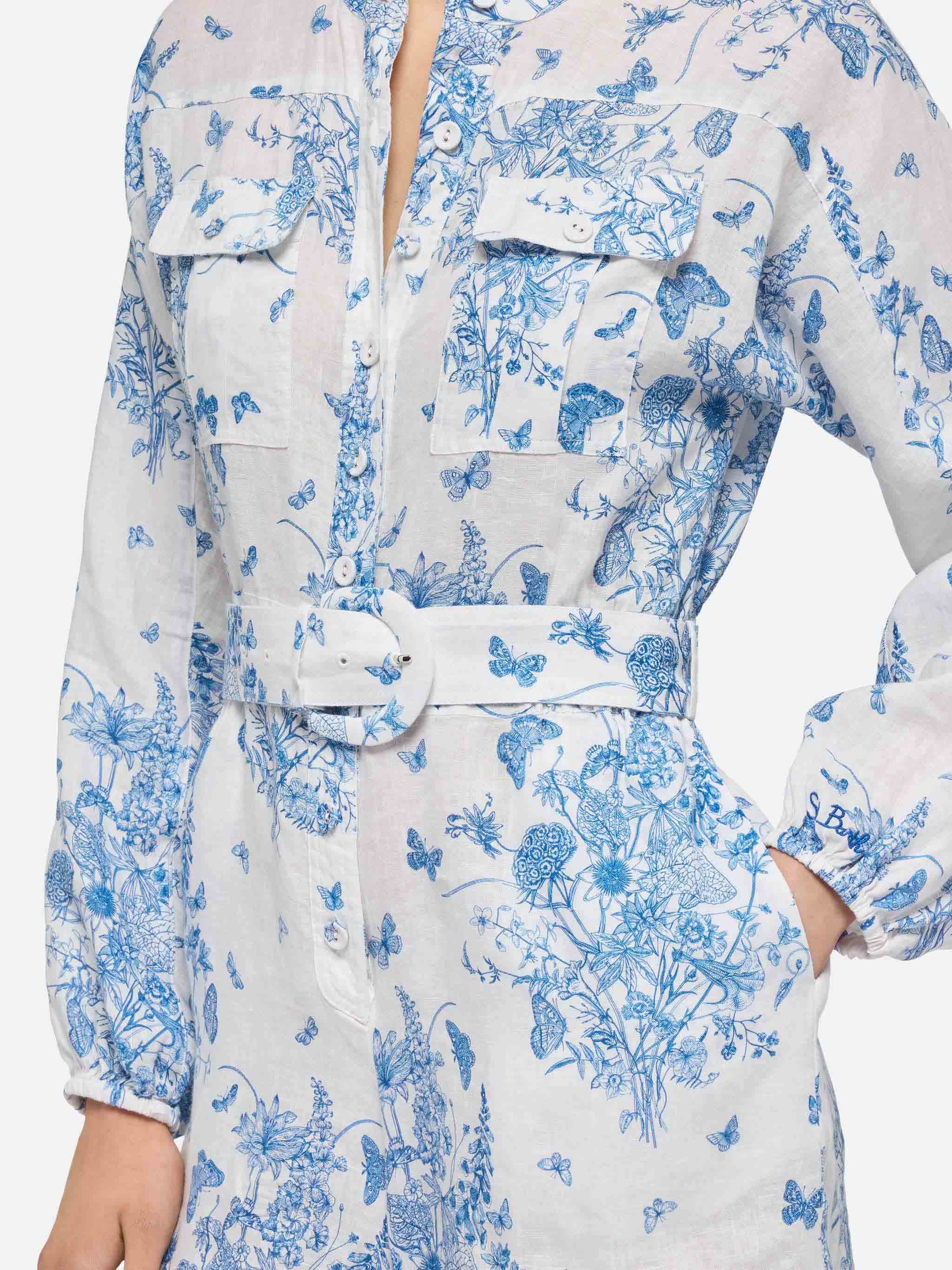 Hanniel linen playsuit with butterfly toile de jouy print - Image 2