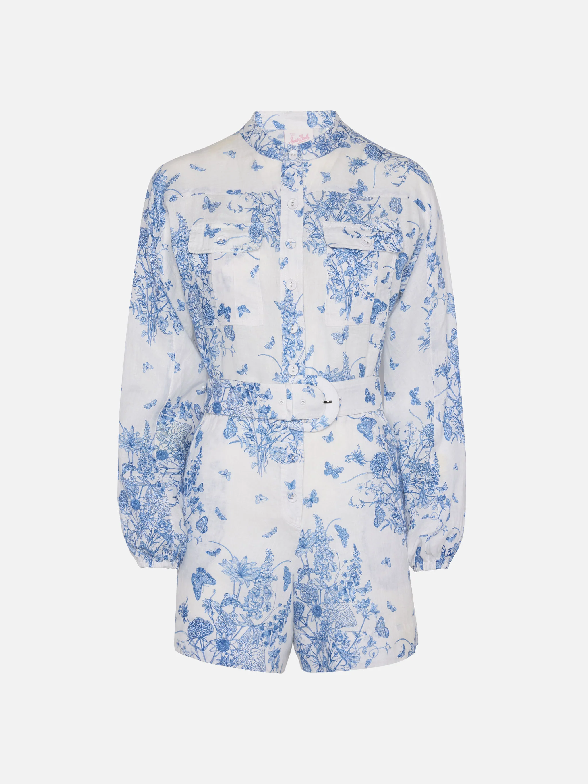 Hanniel linen playsuit with butterfly toile de jouy print - Image 4