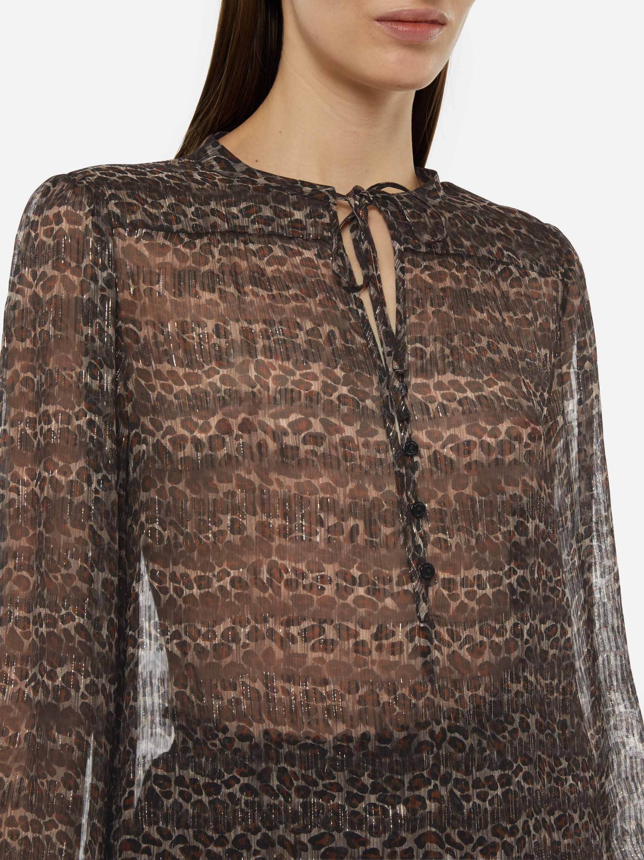 Harper silk voile blouse in lurex silk voile with animalier print - Image 2