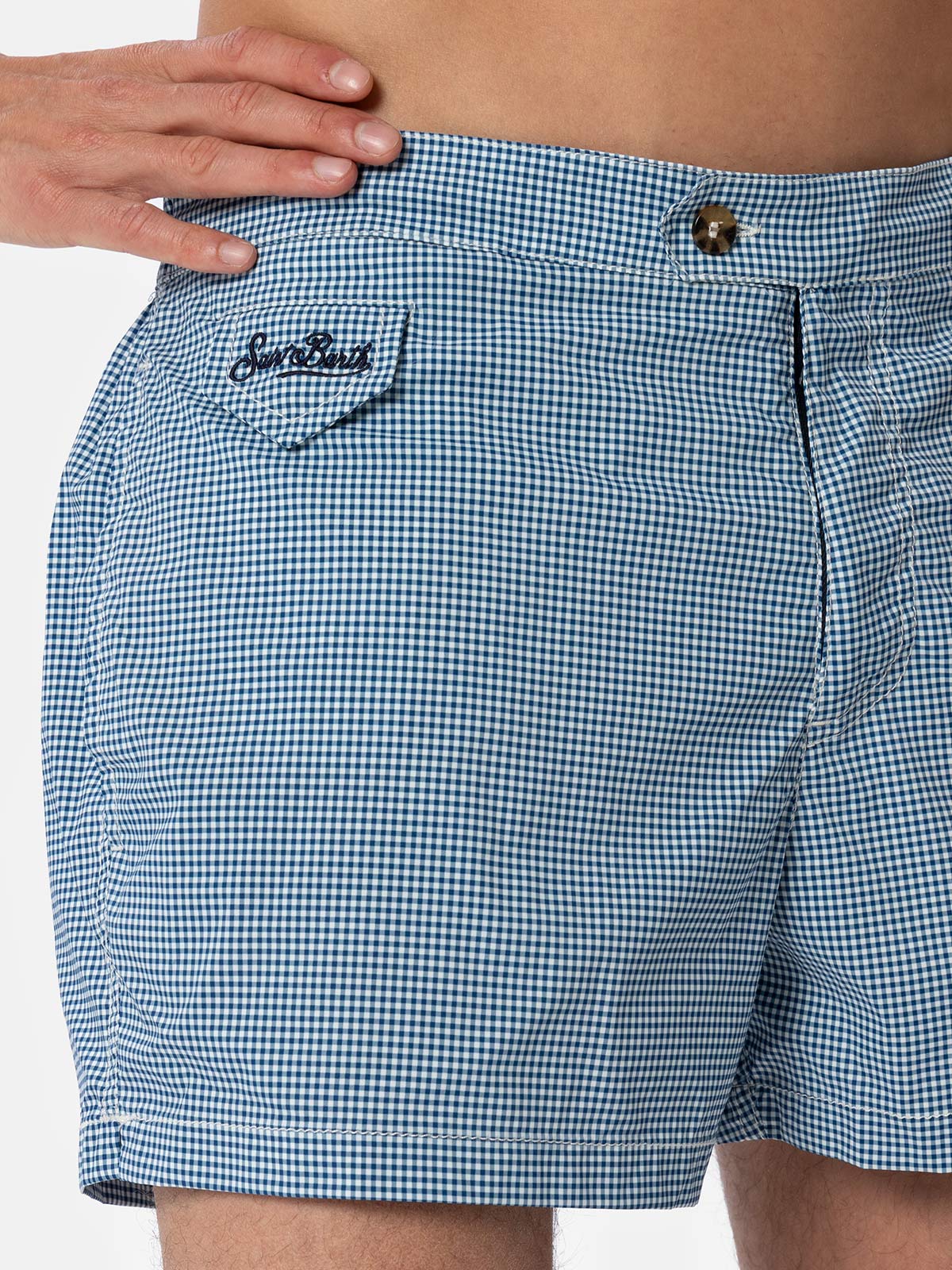 Harrys fitted cut swim shorts with gingham print - Image 3