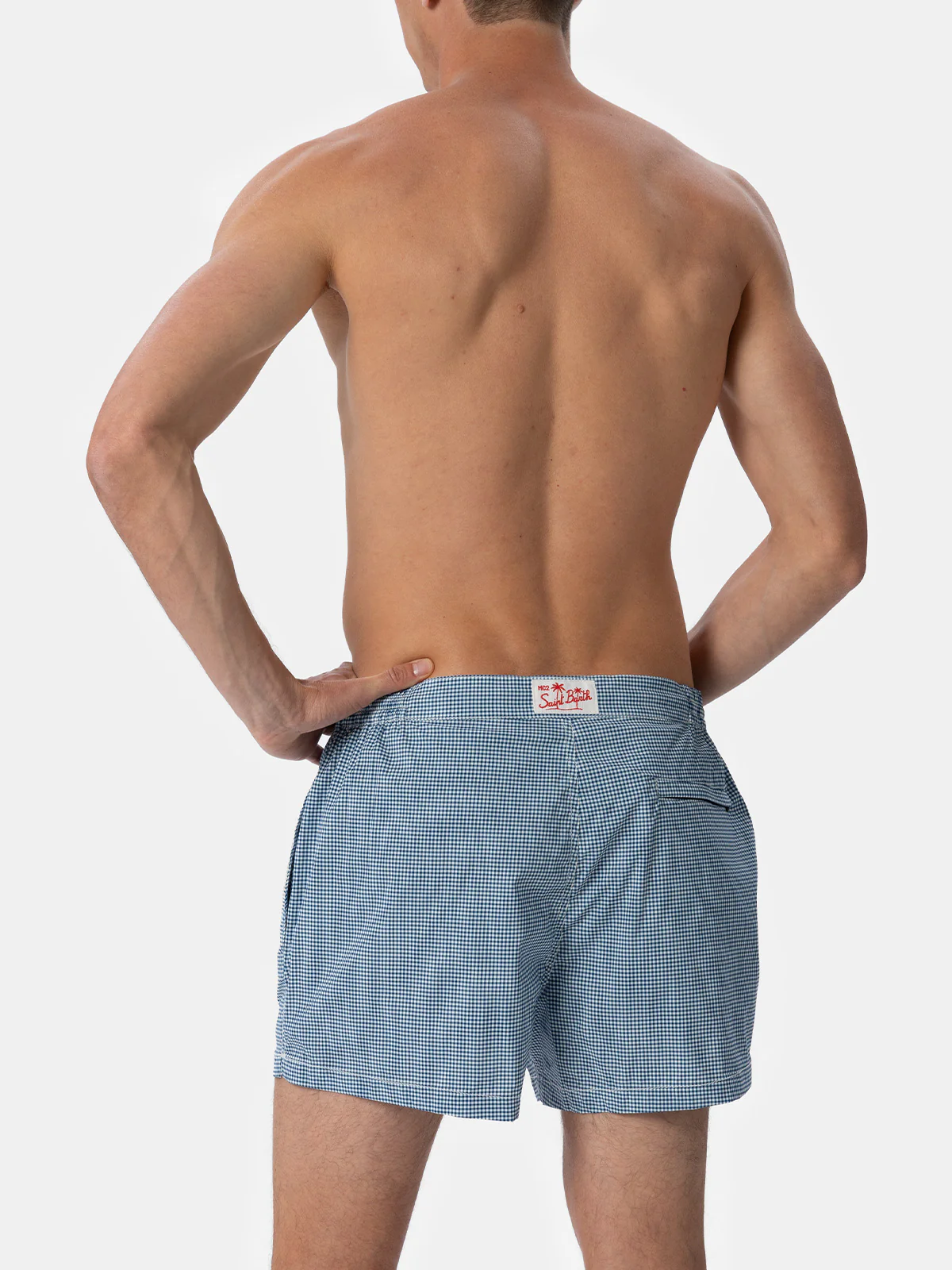 Harrys fitted cut swim shorts with gingham print - Image 5