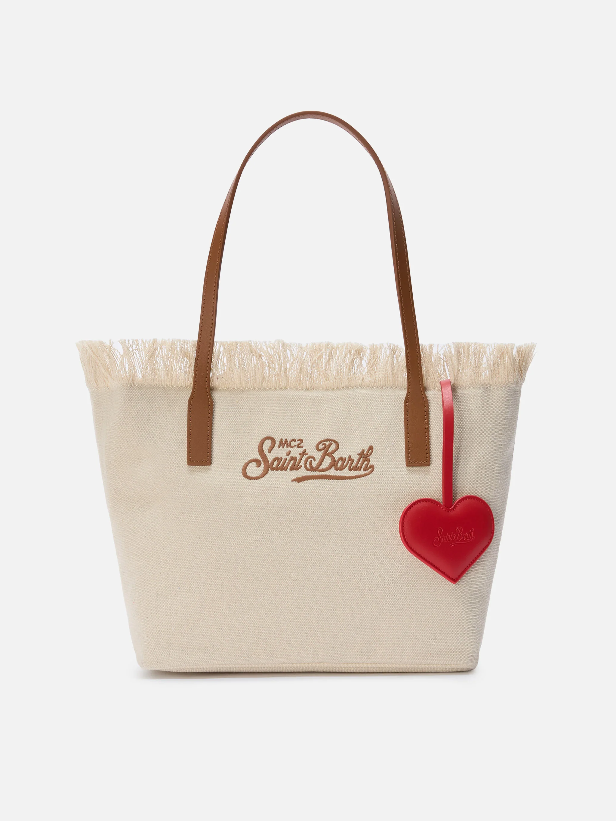 Heart-shaped smooth leather bag charm with embossed logo - Image 2