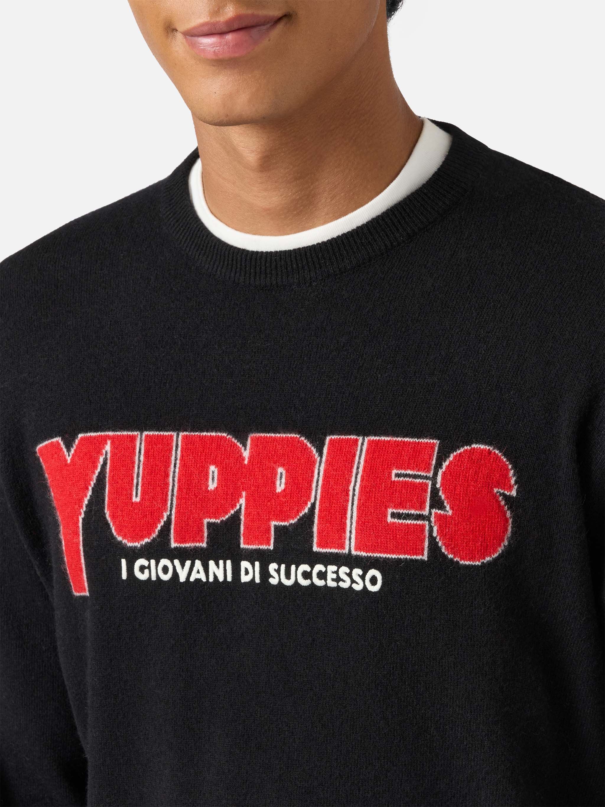 Heron Light crewneck in black with Yuppies jacquard and embroidery | YUPPIES SPECIAL EDITION - Image 2