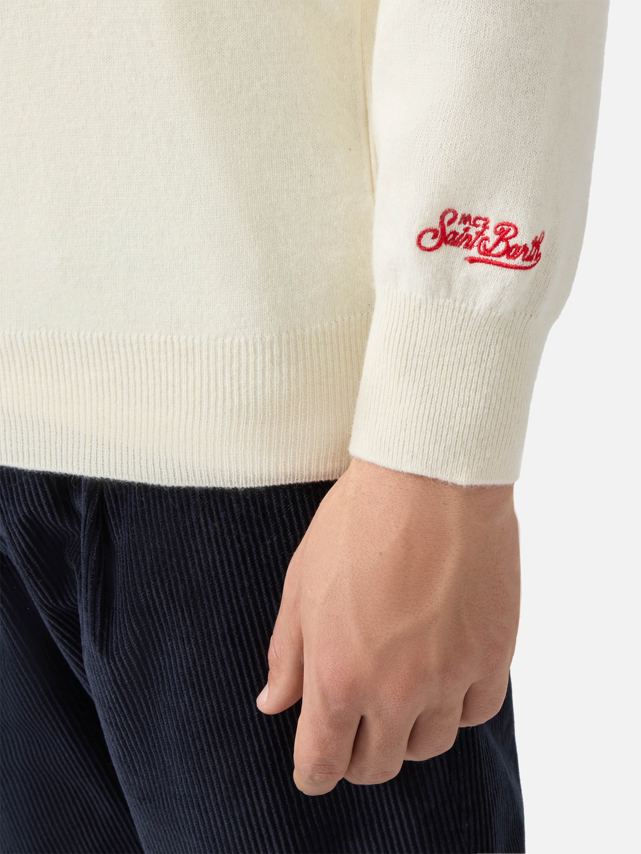 Heron Light crewneck in white with Yuppies jacquard and embroidery | YUPPIES SPECIAL EDITION - Image 4