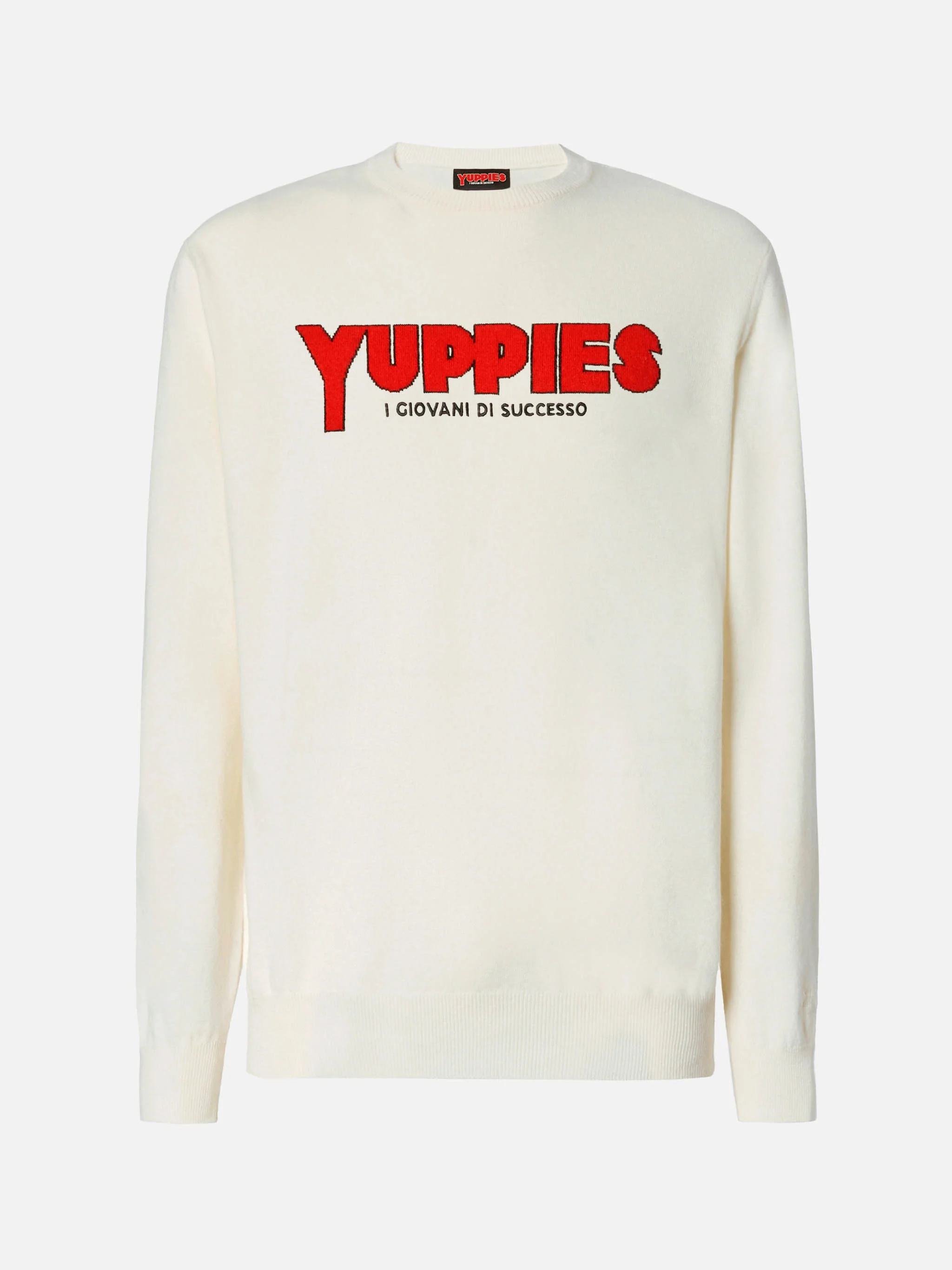 Heron Light crewneck in white with Yuppies jacquard and embroidery | YUPPIES SPECIAL EDITION - Image 5